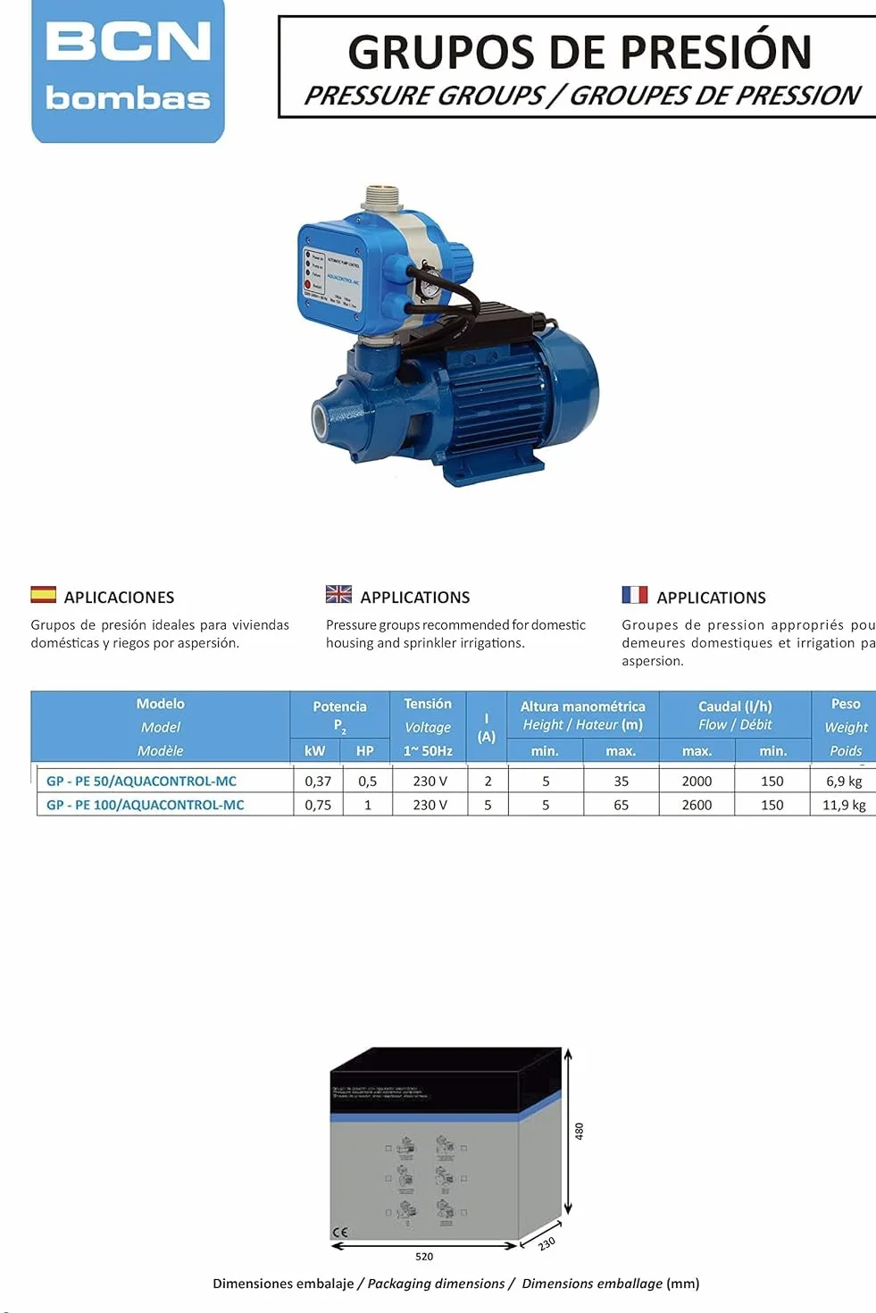 Grupa ciśnieniowa GP-PE 50/Aquacontrol-MC z mosiądzu, niebieski