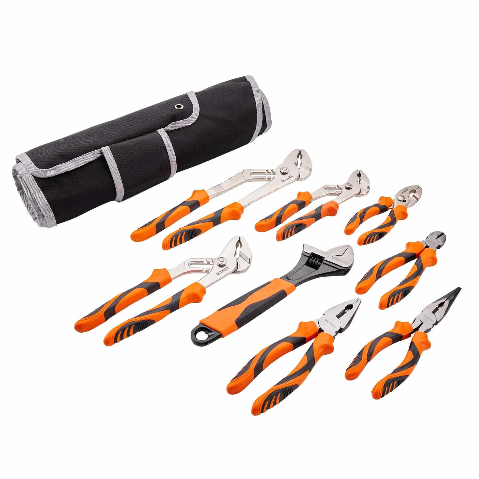 VEVOR 8 PCS Juego de Alicates para Juntas Ranuradas 12"/10"/8"/6" con Alicates de Juntas Deslizantes Alicates de Cuello Largo Alicates de Corte Diagonal Alicates de Ajuste de Líneas Llaves Mecánicas