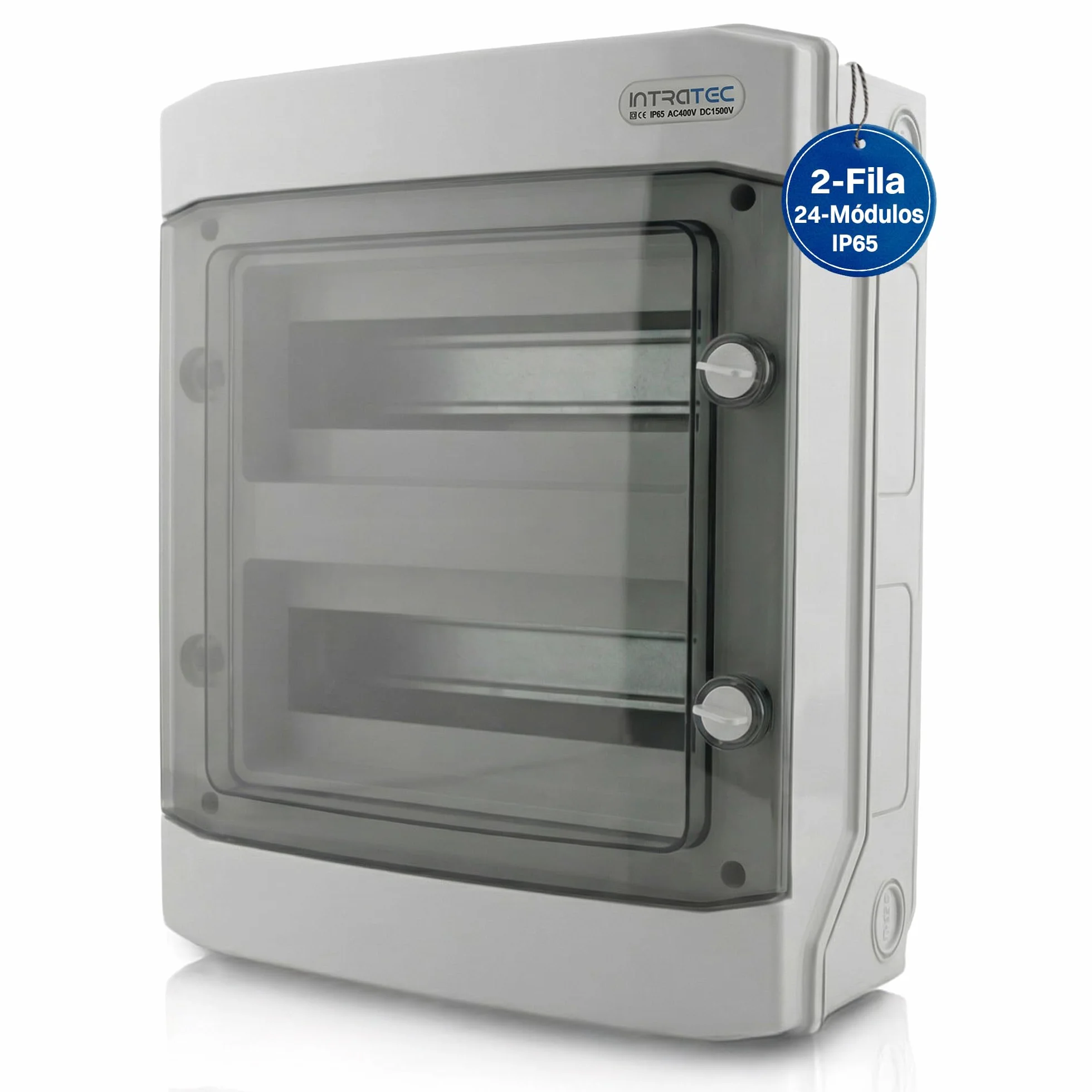 Intratec Caja de Distribución Superficie 2 Fila IP65 – Cuadro Eléctrico para 24 Módulos DIN – Caja de Subdistribución Estanca para Exterior Garaje Sótano Jardín – 400VAC 1500VDC, 318 x 384 x 144 mm