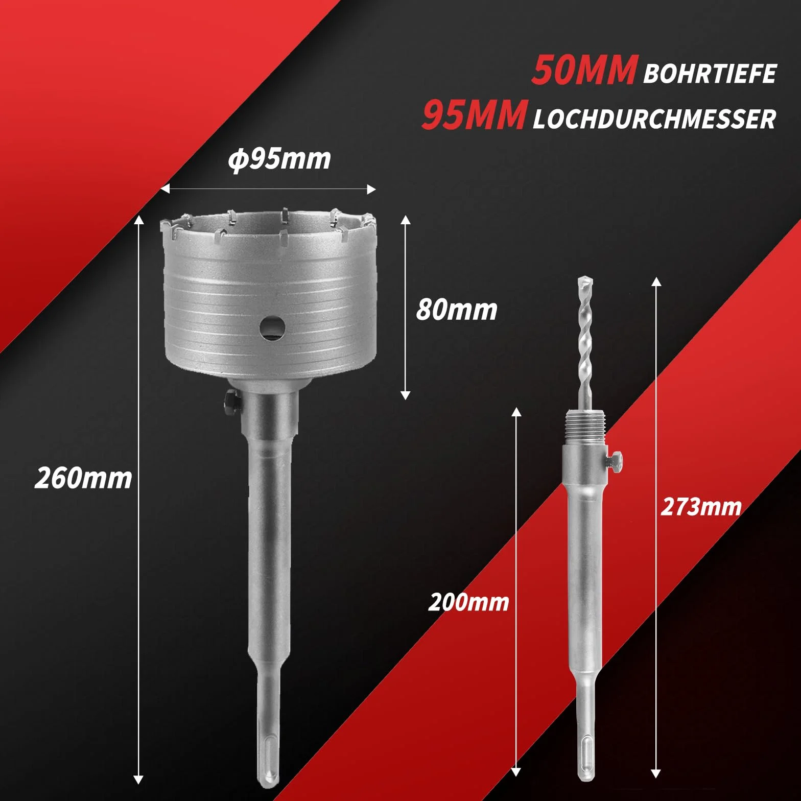 Sierra Corona Perforadora Hormigon 95mm en Ceco con Adaptador SDS Plus Broca para Cemento Ladrillo Piedra Pared