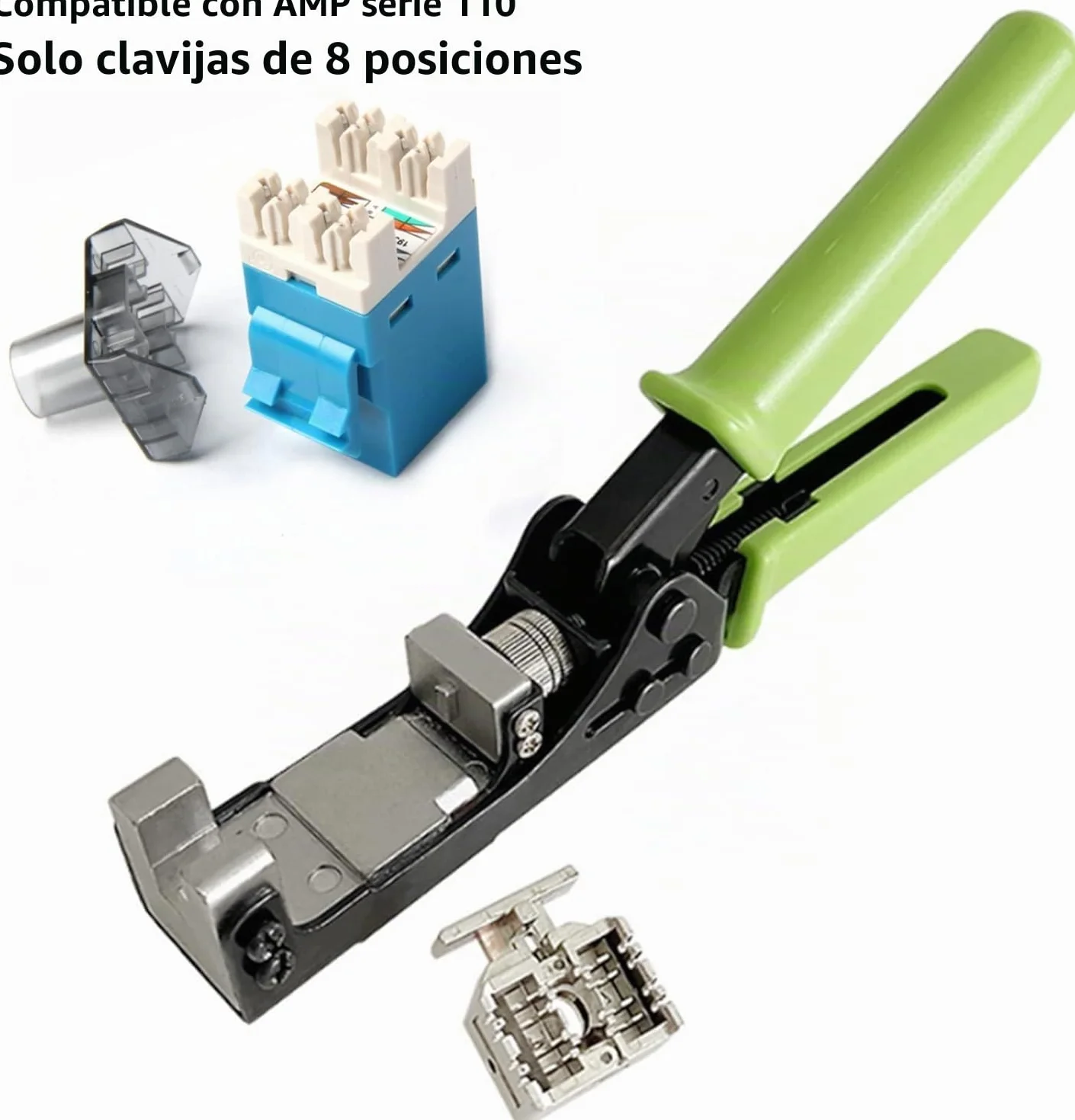 Herramienta de perforación Keystone Jack de 180 grados (solo compatible con conectores específicos AMP 110 Series de 8 posiciones), adaptador CAT5/5e y CAT6/6A, crimpadora de terminación rápida,