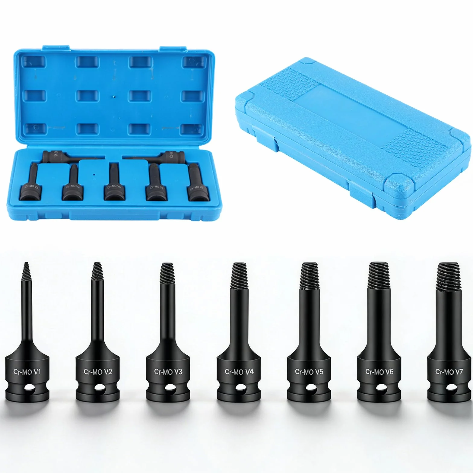 Kit extractor de roscas dañadas 7 unids/set 1/2 pulg. 12,5 mm Cabeza cuadrada Extractor de pernos dañados Deslizamiento de rosca Perno roto Herramienta de extracción fácil