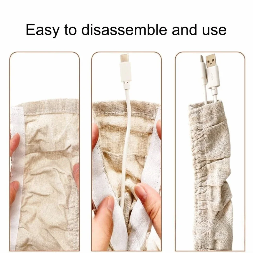 Paquete de 2 cubiertas de cadena de araña de tela de 6 pies, protector de cable eléctrico para colgar luces, cables de TV y barras de cortina, material de lino de algodón beige, decoración