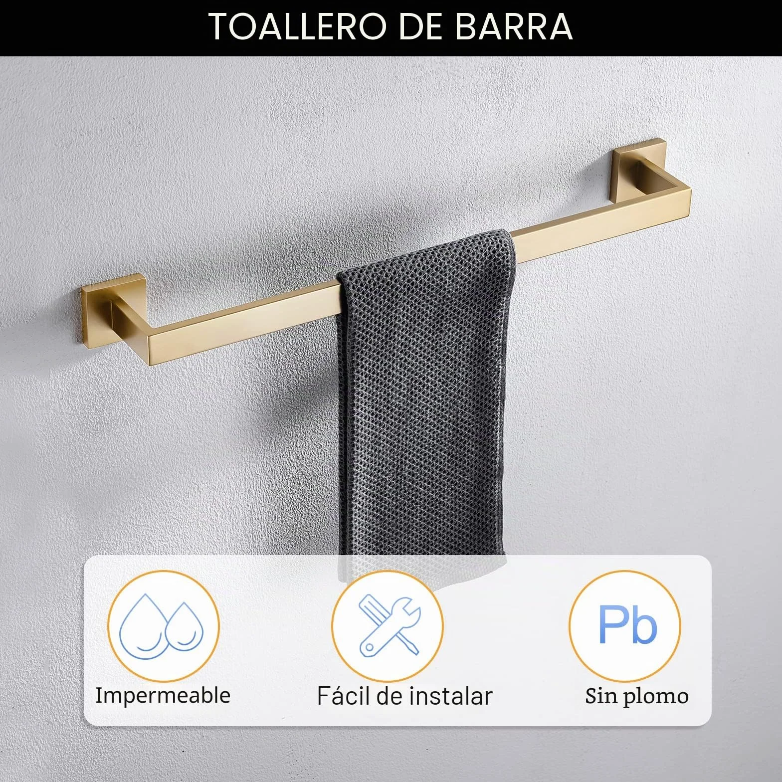Juego de 5 Piezas de Accesorios de baño de 23.6 Pulgadas, Barra de Toalla Dorada, toallero, Anillo de Toalla, Gancho y Soporte para Papel higiénico con Estante montado en la Pared, Juego de