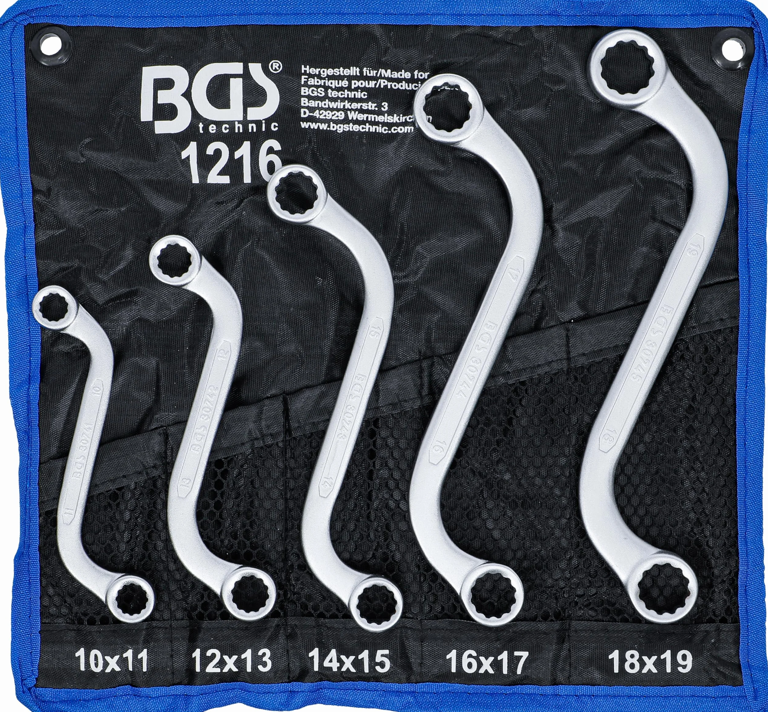 BGS 1216 | Juego de llaves de estrella dobles | forma de S | 10 x 11 - 18 x 19 mm | 5 piezas
