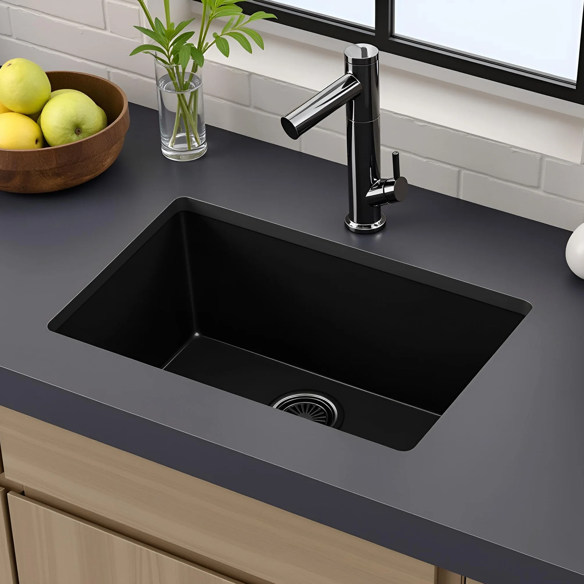 Edesa Fregadero Cocina Bajo Encimera 1 Cubeta Cuadrada FUJI BE 45X40 cm Acero Inoxidable Profundidad 18 cm Fondo Absorbente Accesorios Incluidos Color negro