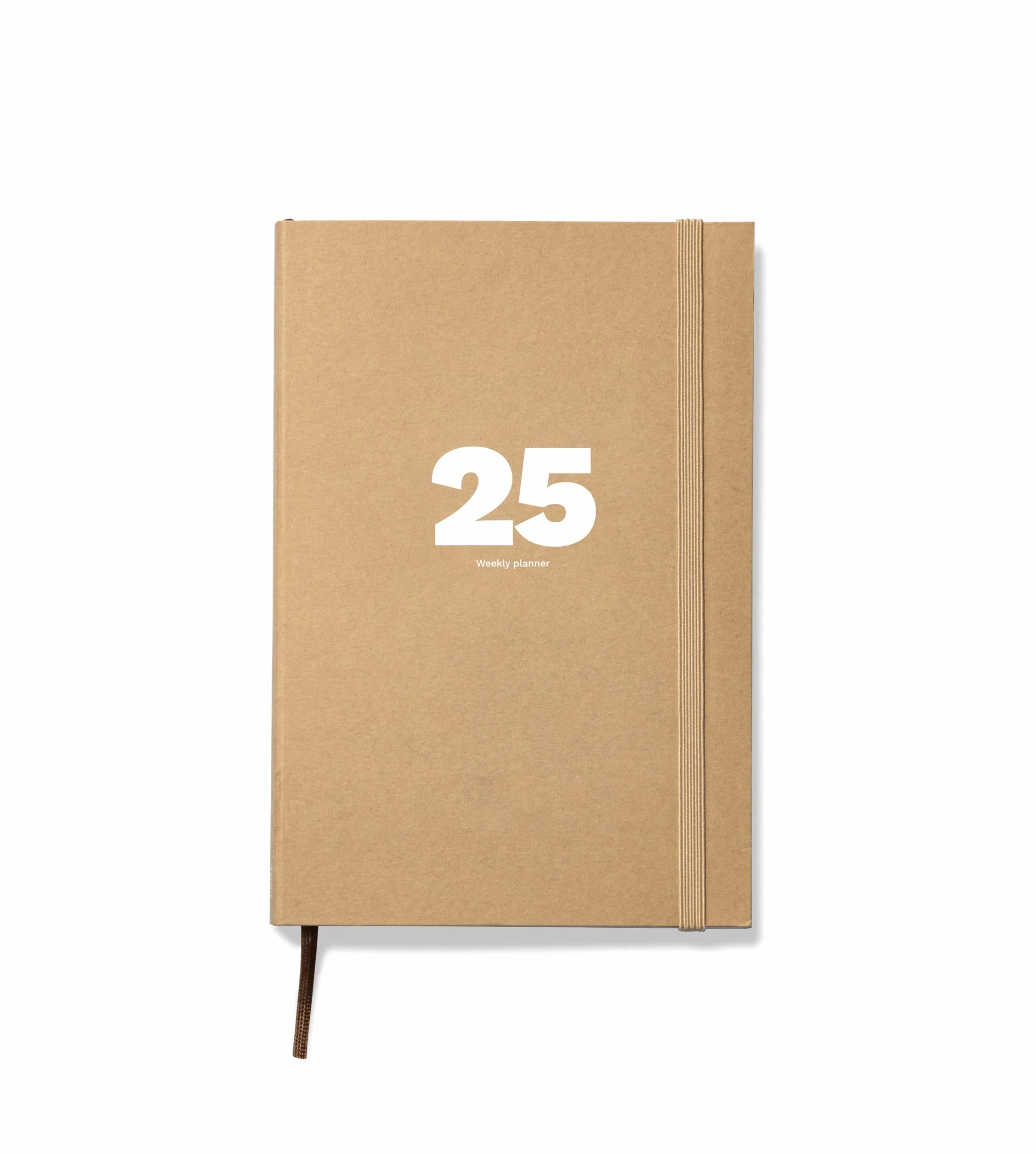 OCTÀGON DESIGN 2025 Weekly Planner Planificador semanal 12 Meses Enero Diciembre Tamaño A5 Color Kraft Tapa Semirrígida Banda Elástica