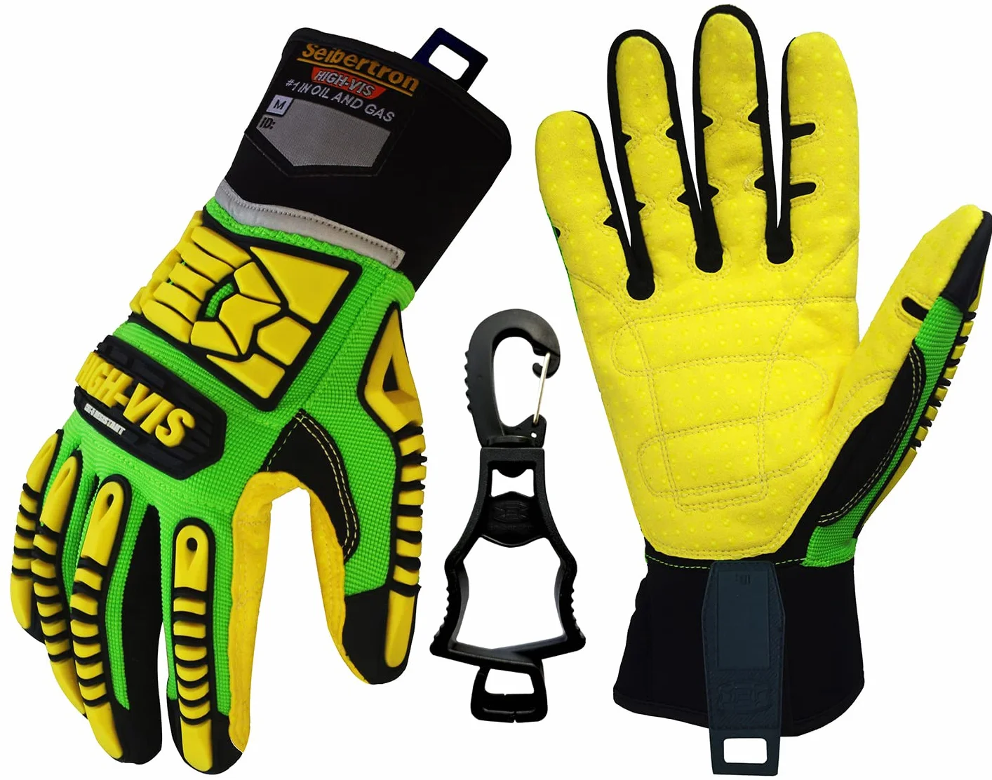 Seibertron HIGH-VIS SDXC5 Mechanics Cut5 Impact Cut Puncture Resistant Gloves Oil and Gas/Oilfield Safety Gloves CE EN388 4543 XL with 1 Black Glove Clip