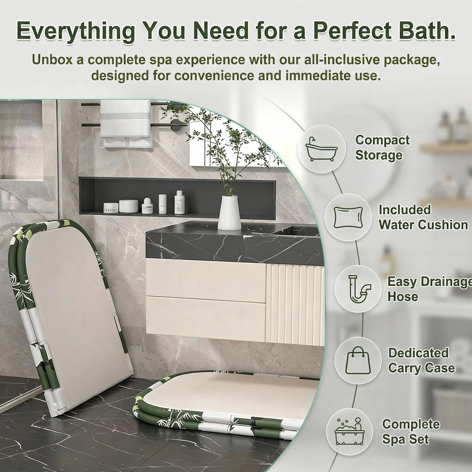 Bañera plegable 115 x 60 x 50 cm, bañera móvil para ducha, bañera plegable portátil extraíble para baño caliente y baño de hielo, para adultos