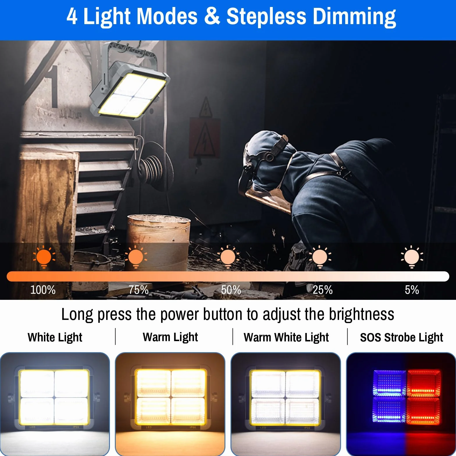ERAY Foco LED Recargable 150W, Foco de Trabajo Portátil con Doble Panel Solar Batería de 9000mAh/336 LEDs/4 Modos de Luz/IP66/Banco de Energía para Camping, Emergencia, Trabajo