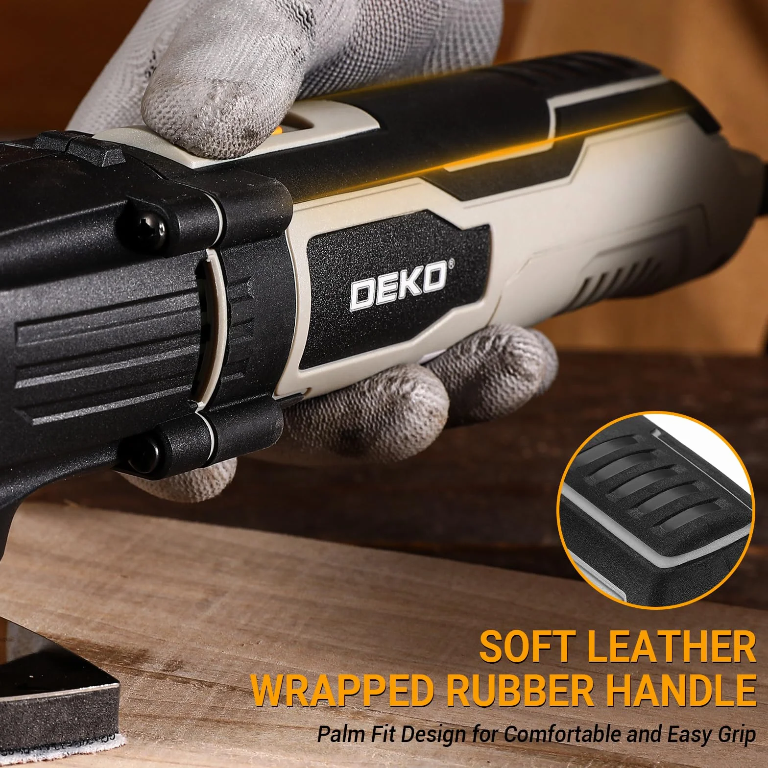 DEKOPRO Multitool Oscilante de 300W, 3000-22 000 rpm, Multitool Eléctrico con Cable, Control de 6 Velocidades, Incluye 10 Hojas de Lija, Apto para Madera y Metal