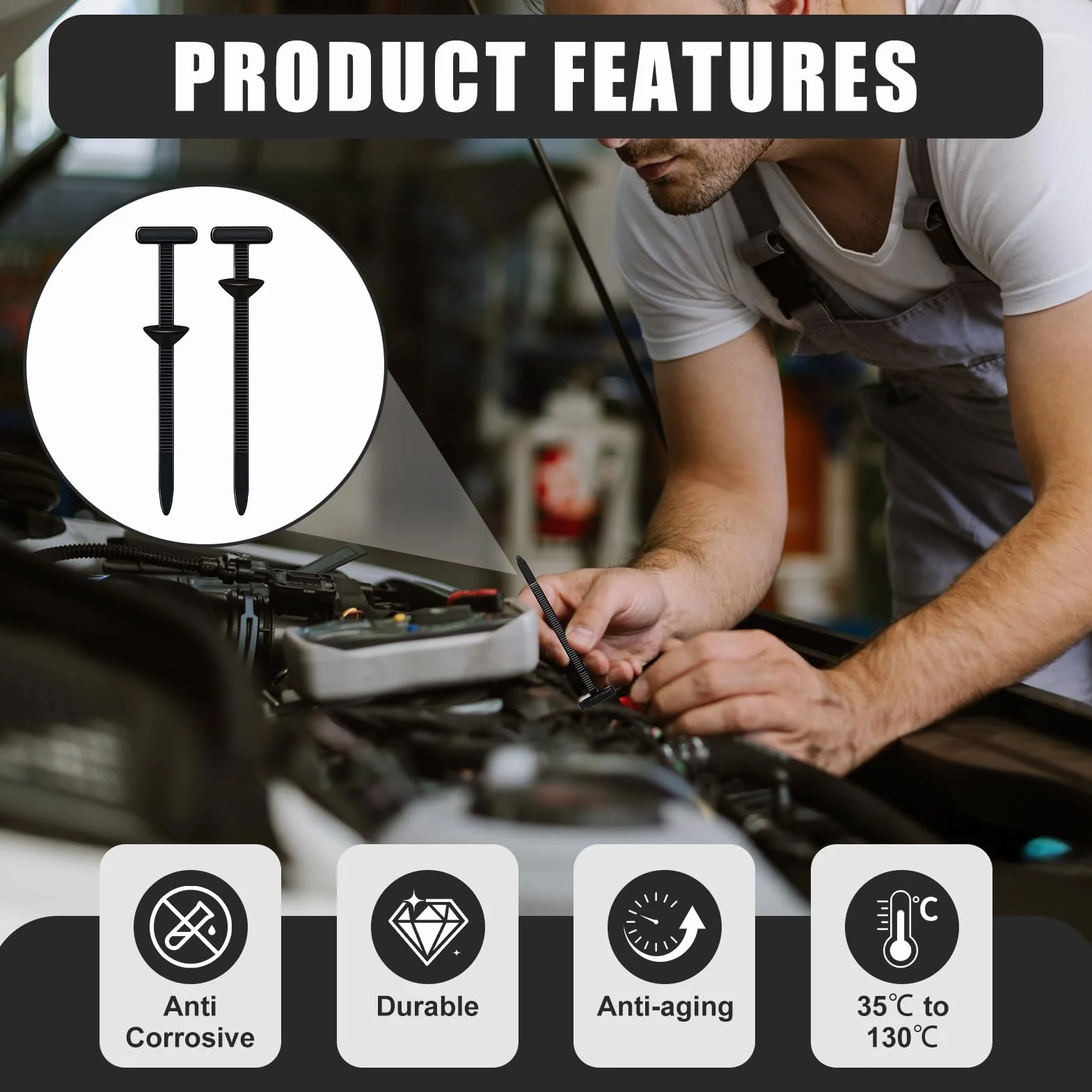 Hebilla Universal para Bridas de Nailon, Abrazaderas Plastico, Soporte de Nailon Autoblocante Resistente con Cierre Automático para Automóviles, Hogar, Reparaciones y Maquinaria (50 Juegos)