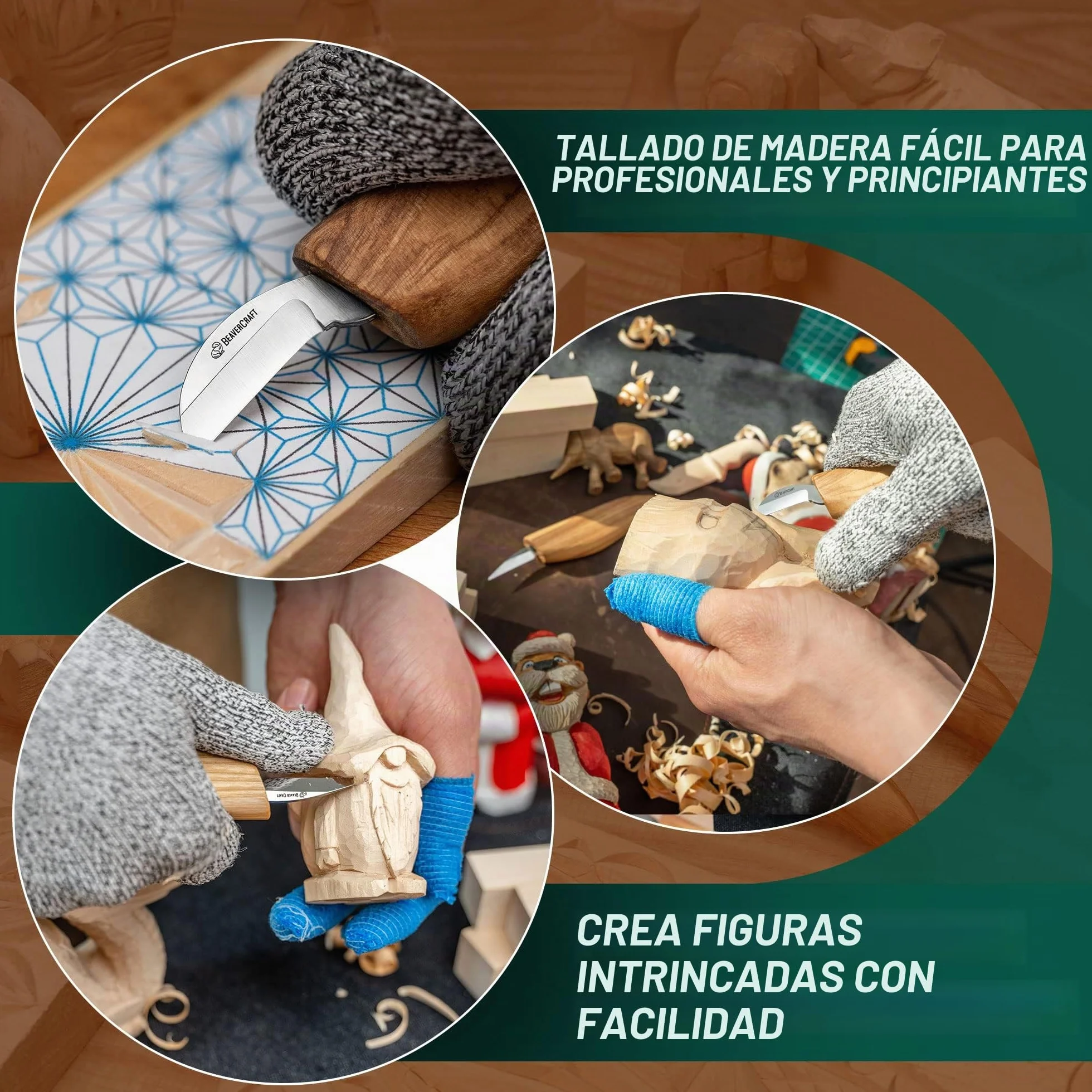 BeaverCraft S16 Juego de Tallado en Madera para Niños Principiantes Cuchillos Sloyd Detalle Bloques Tilo
