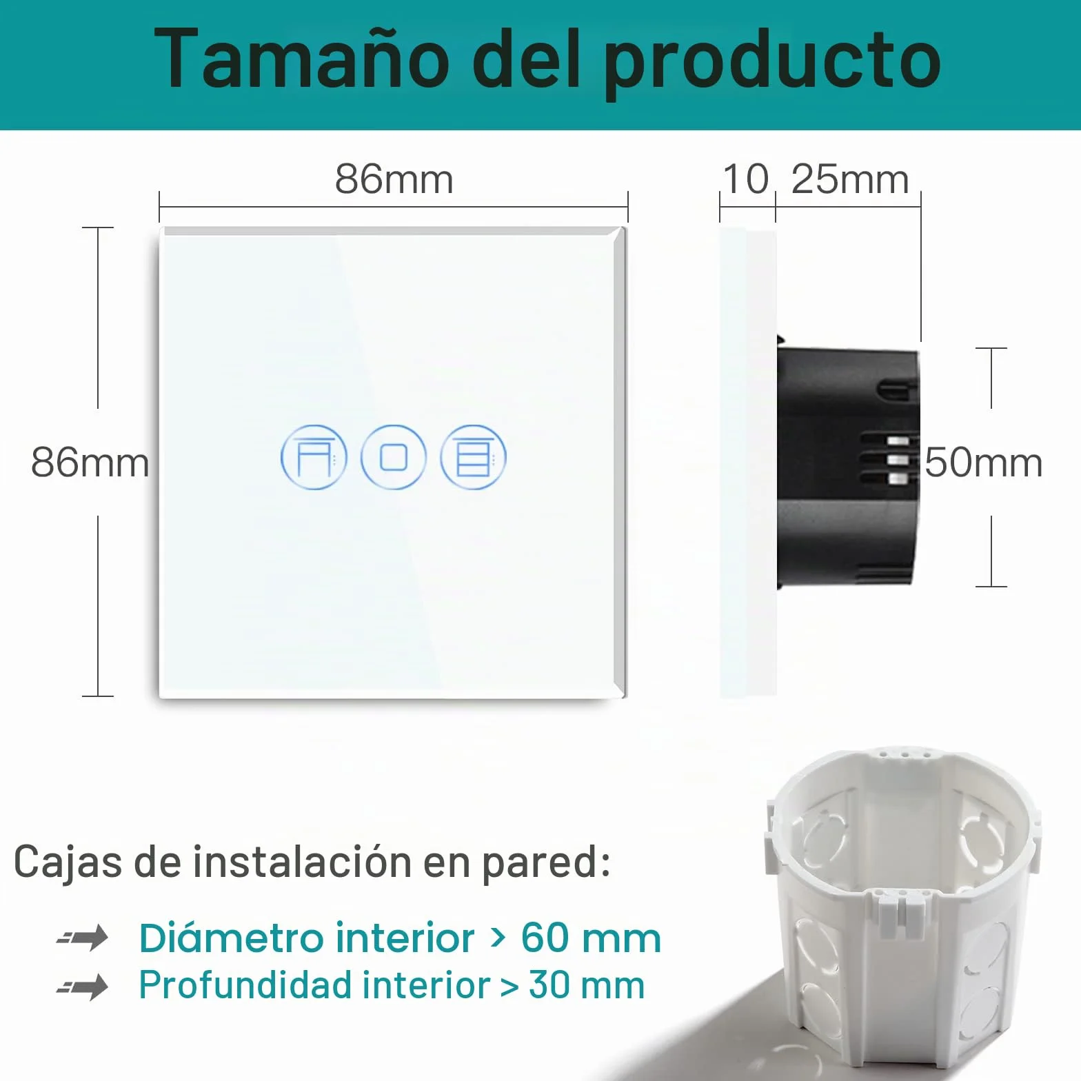 BSEED Interruptor Persiana WiFi,interruptores tactil empotrado,Inteligente Control de Porcentaje,Panel de Cristal,Control Remoto,Requiere Cable Neutro,86mm Blanco
