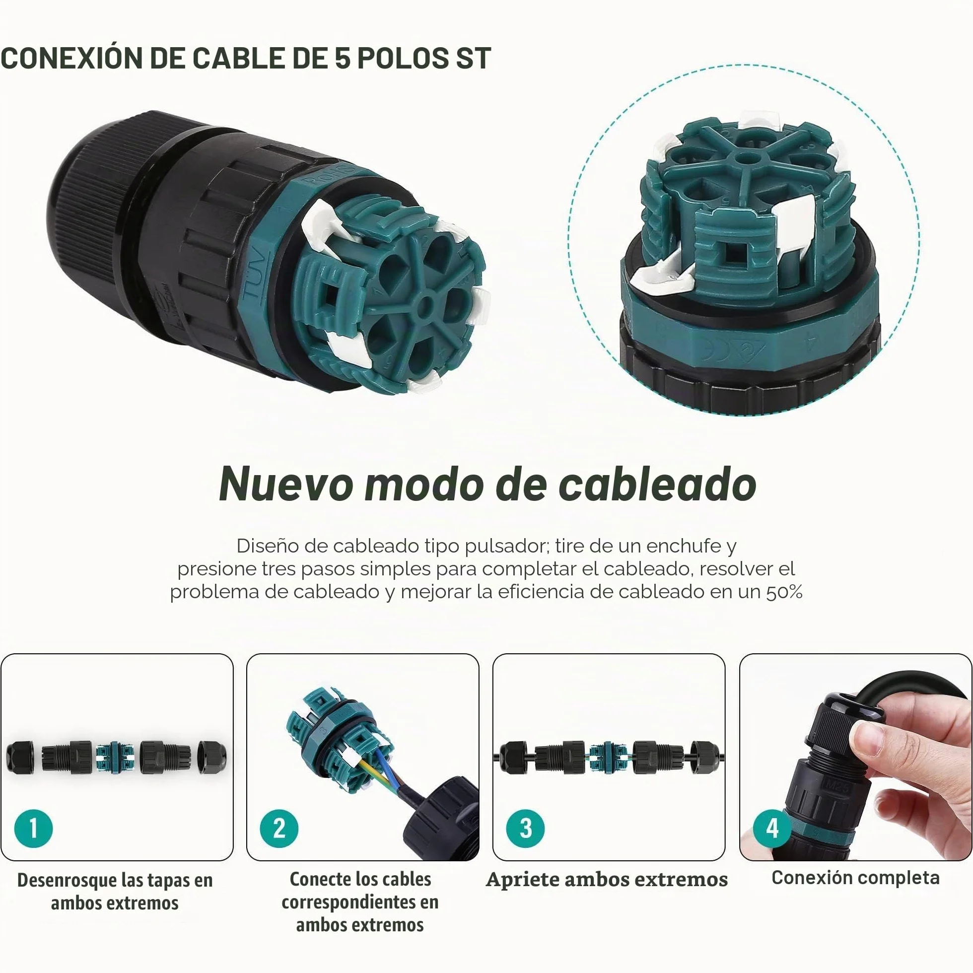 Conector de cable IP68 5 pines 5-14mm resistente al agua 3 unidades