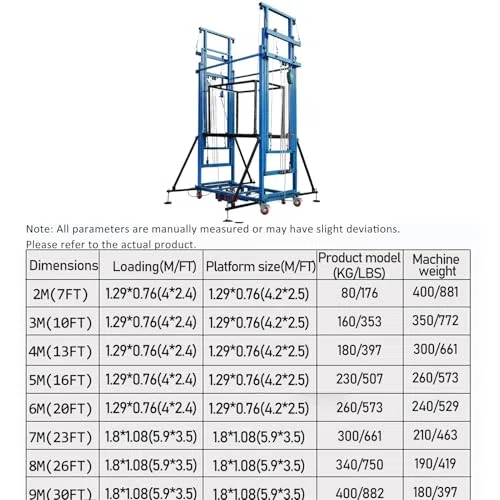 Andamio eléctrico elevador, capacidad de 500 kg, plegable, altura ajustable de 2 a 12 metros, potencia de 220 V para uso doméstico y de construcción