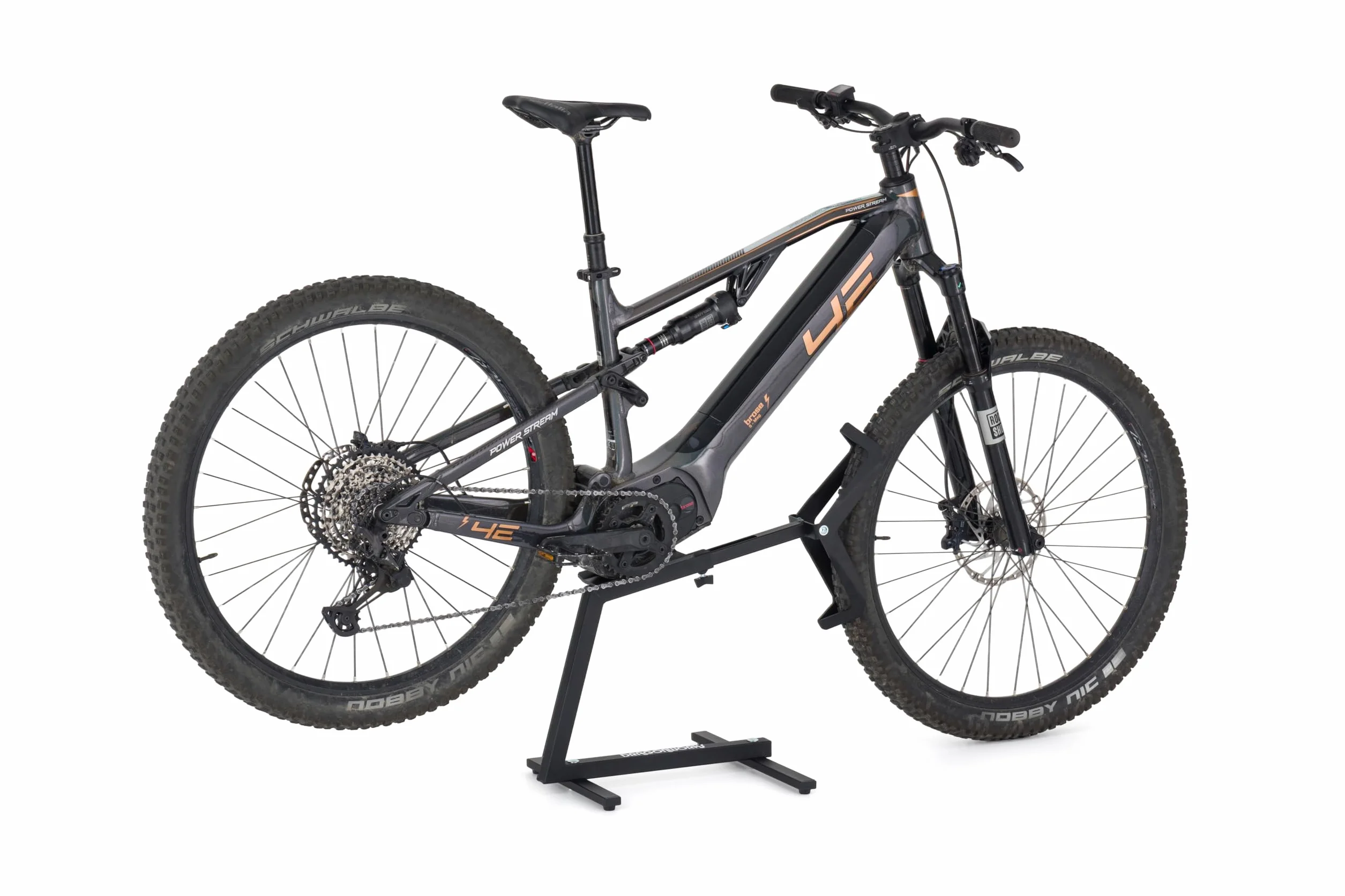 DRAGONWORKS MX Soporte Bicicleta Eléctrica - Soporte Bicicleta para MTB y E-Bike 27,5 - 29”, Rueda Trasera Giratoria para Mantenimiento y Limpieza, Capacidad 45 kg