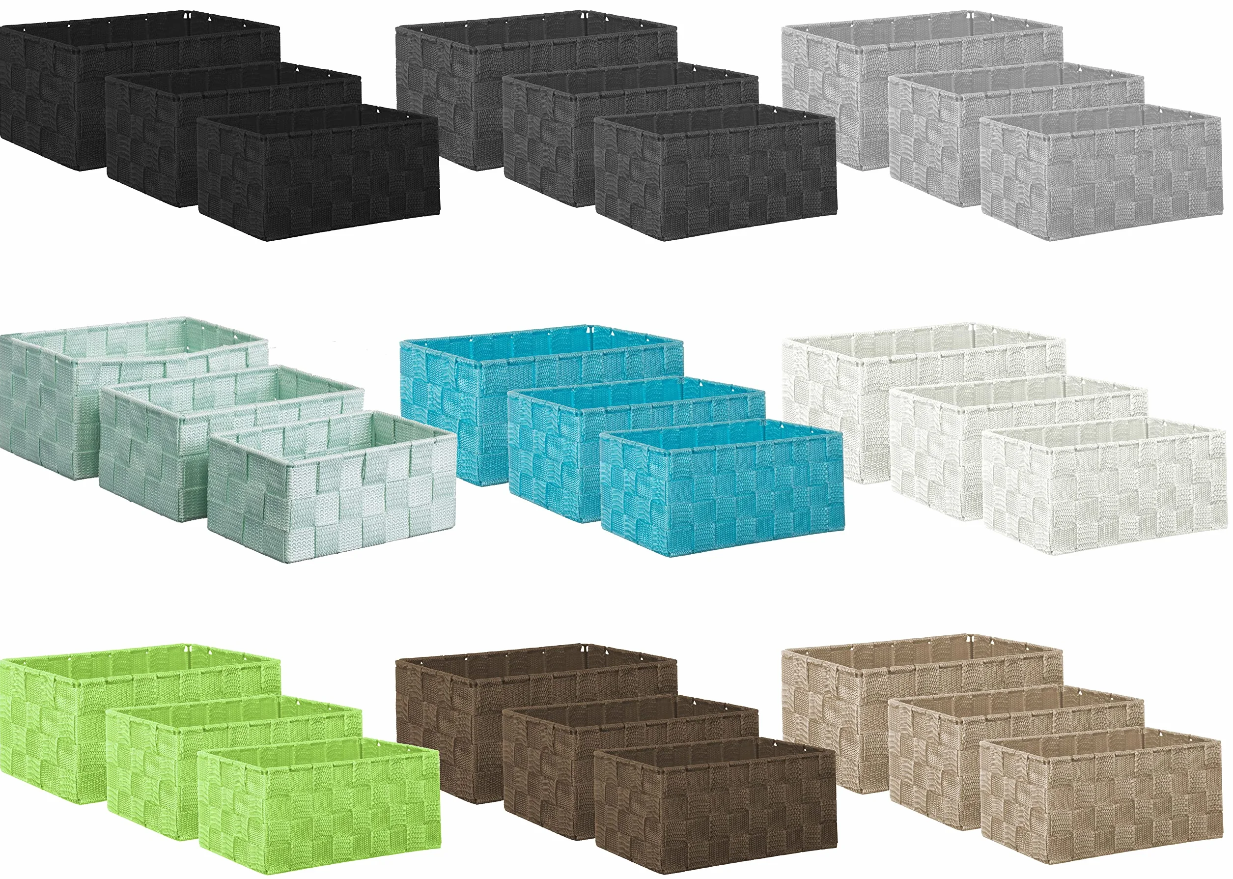 Juego de 3 Cajas de Almacenamiento Cuadradas 22x15x11 cm Aspecto Ratán Trenzadas Marrón