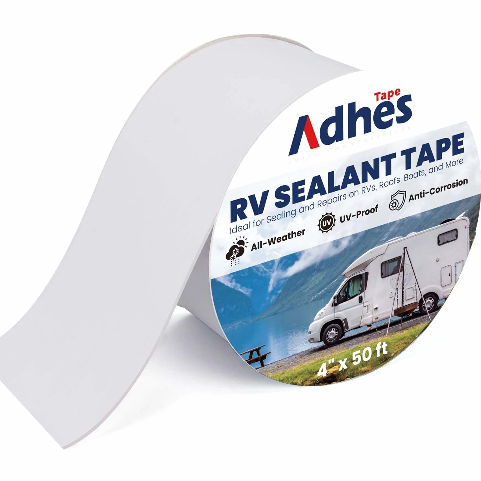 ADHES Cinta adhesiva para caravana blanca, 100 mm x 15 m, cinta impermeable para caravana, de goma butílica, para RV, autocaravana, autoadhesiva, para ventanas, techo, caravana, tubería