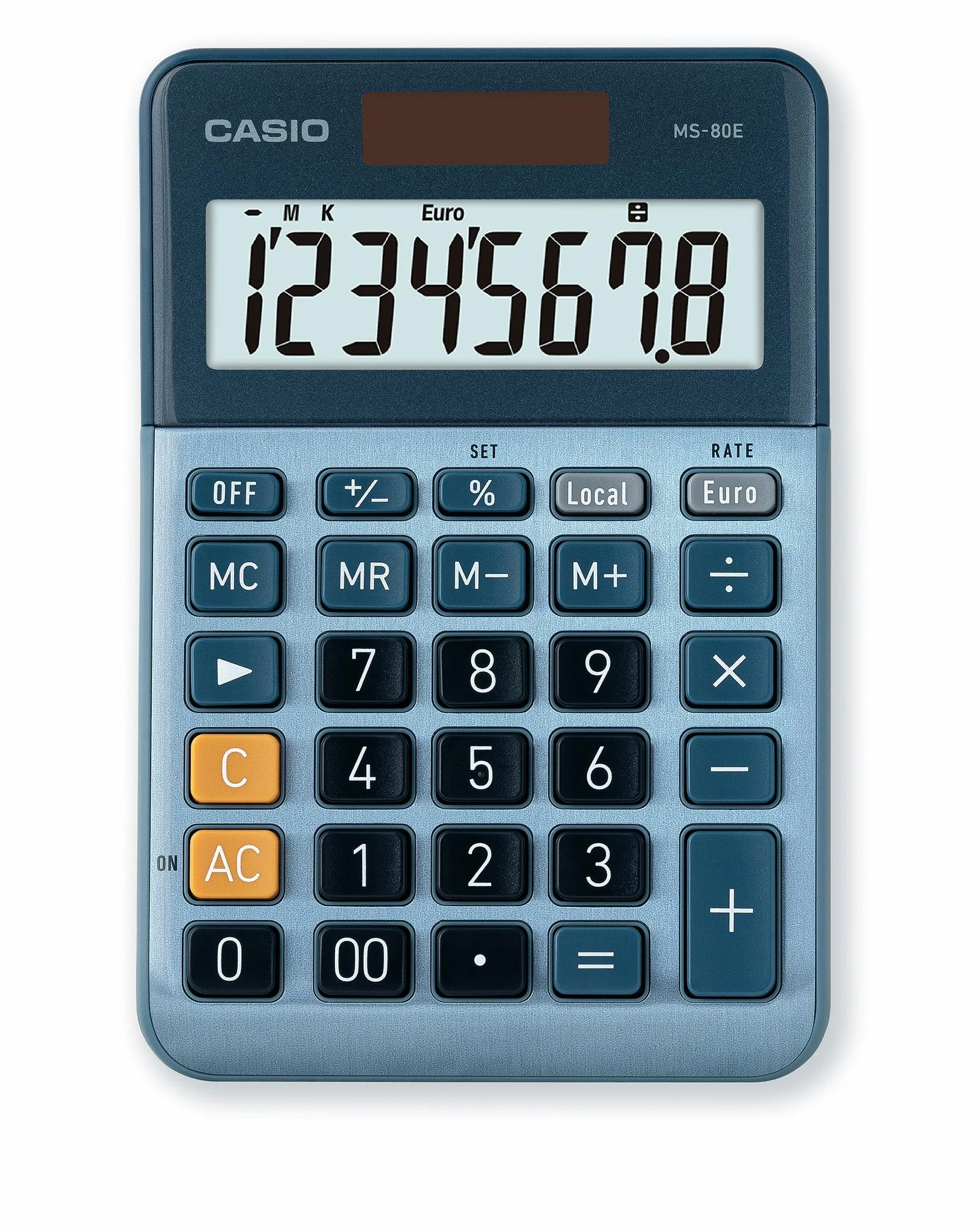 Casio MS-80E Calculadora Escritorio 8 Dígitos Solar Batería Azul