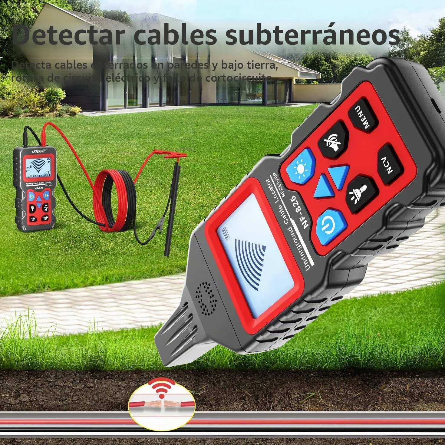NOYAFA NF-826 Detector de Cables Subterráneos - Localizador de Cables y Líneas Eléctricas en Pared y Tierra, Buscador de Cables Ocultos para Electricidad y Cableado