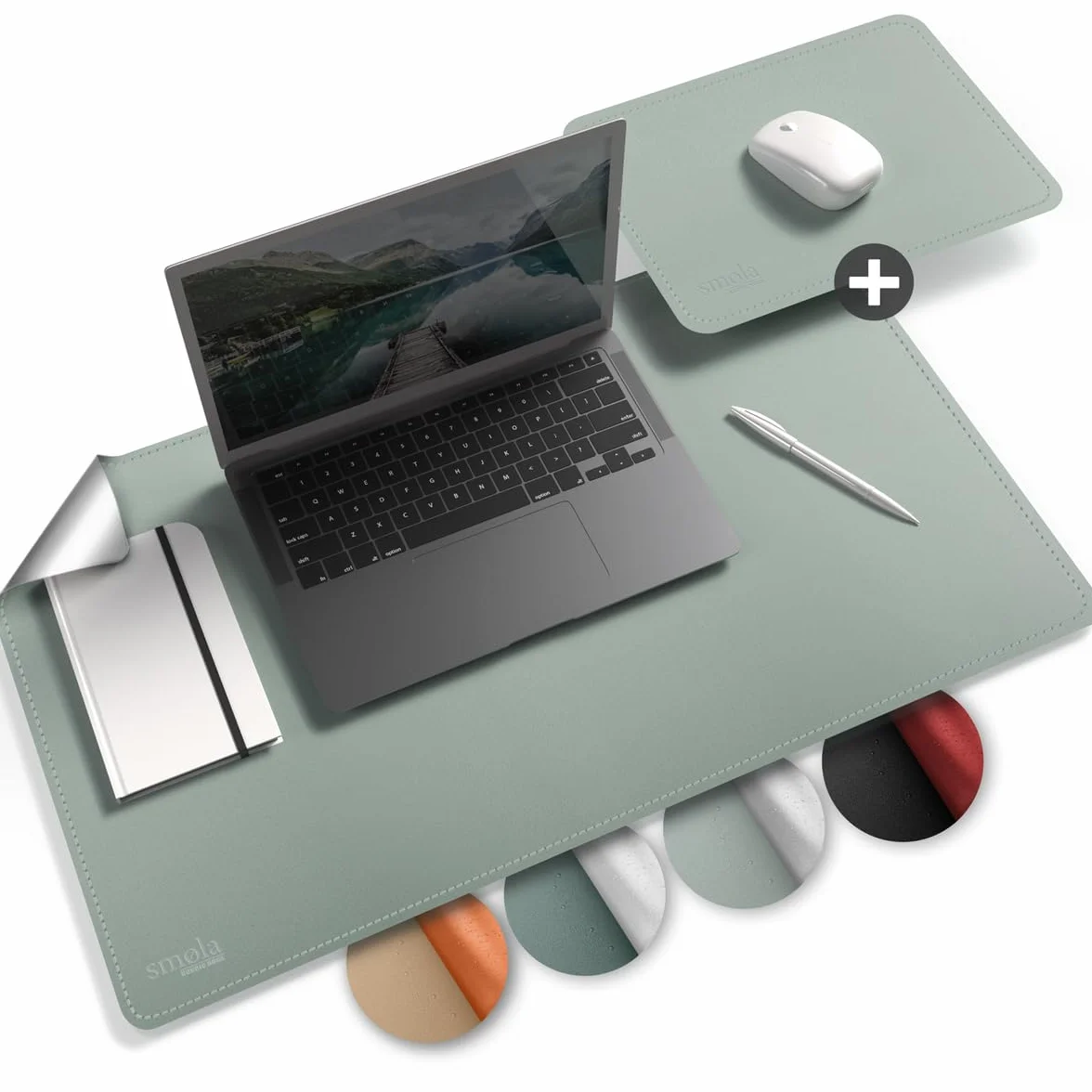 Alfombrilla de escritorio de piel sintética de 60 x 35 cm, lavable, incluye alfombrilla XXL para ratón, base de mesa grande, para oficina y oficina en casa, doble cara (azul mañana/plata)