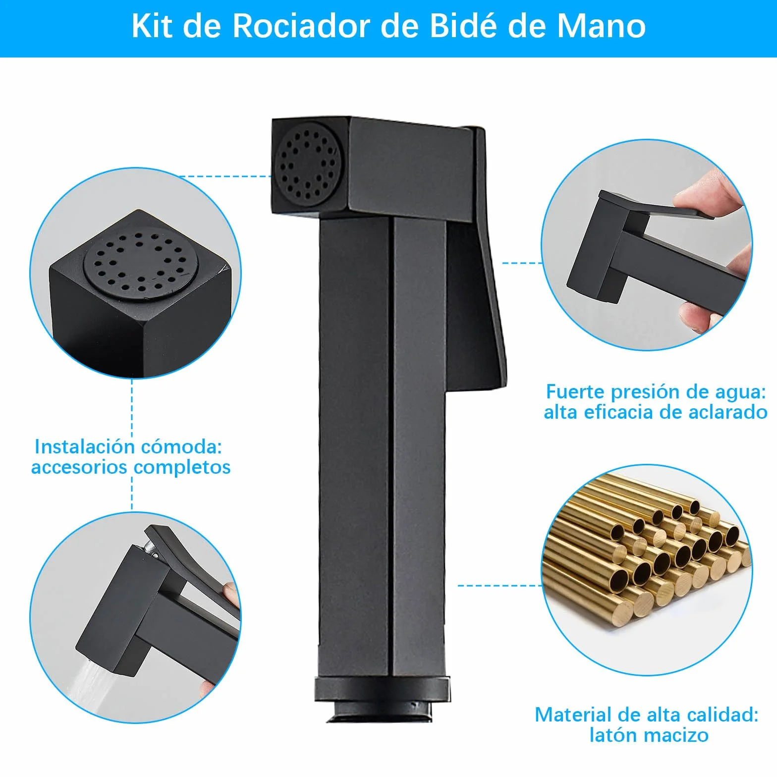 Pulverizador de Bidé para Inodoro Negro, Multifunción, Agua Fría y Caliente, Kit Portátil con Manguera WC