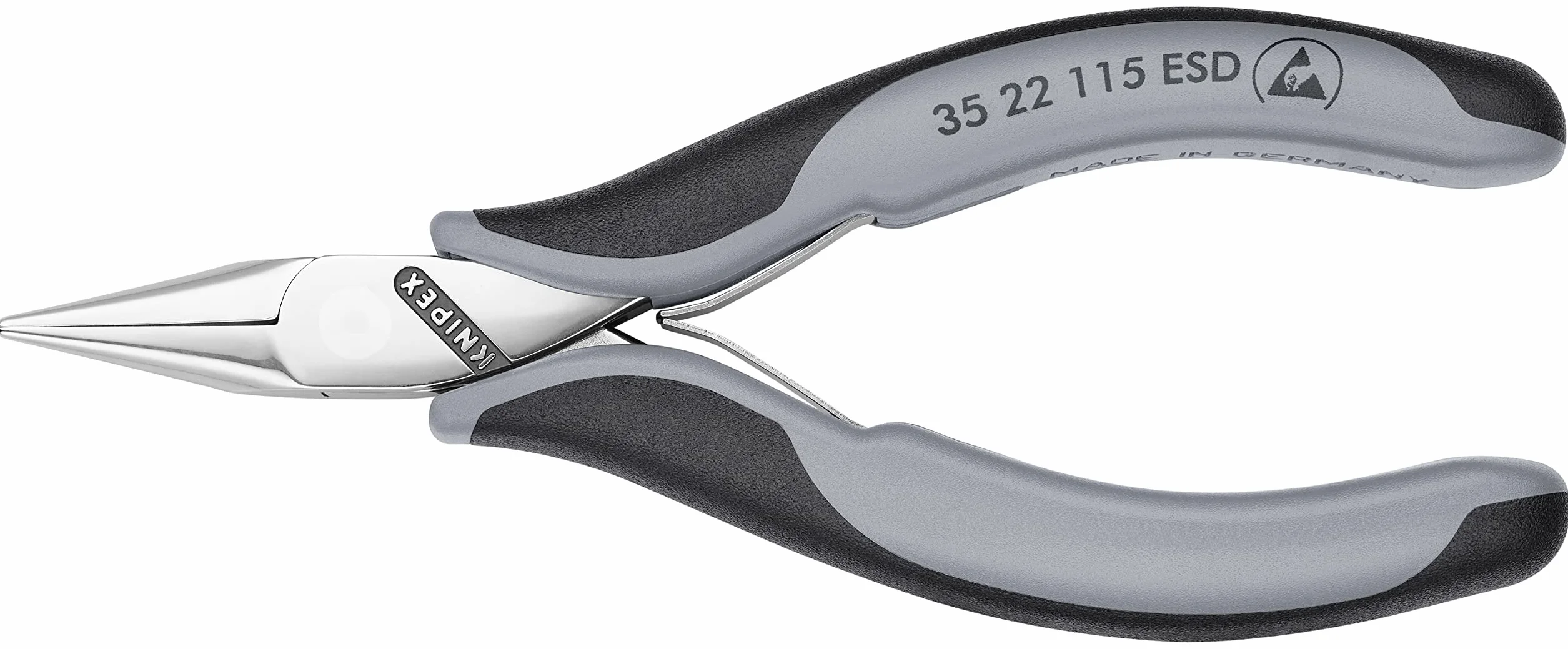 KNIPEX Alicate de montaje para electrónica ESD con articulación machihembrada con mangos multicomponente 115 mm, 35 22 115 ESD