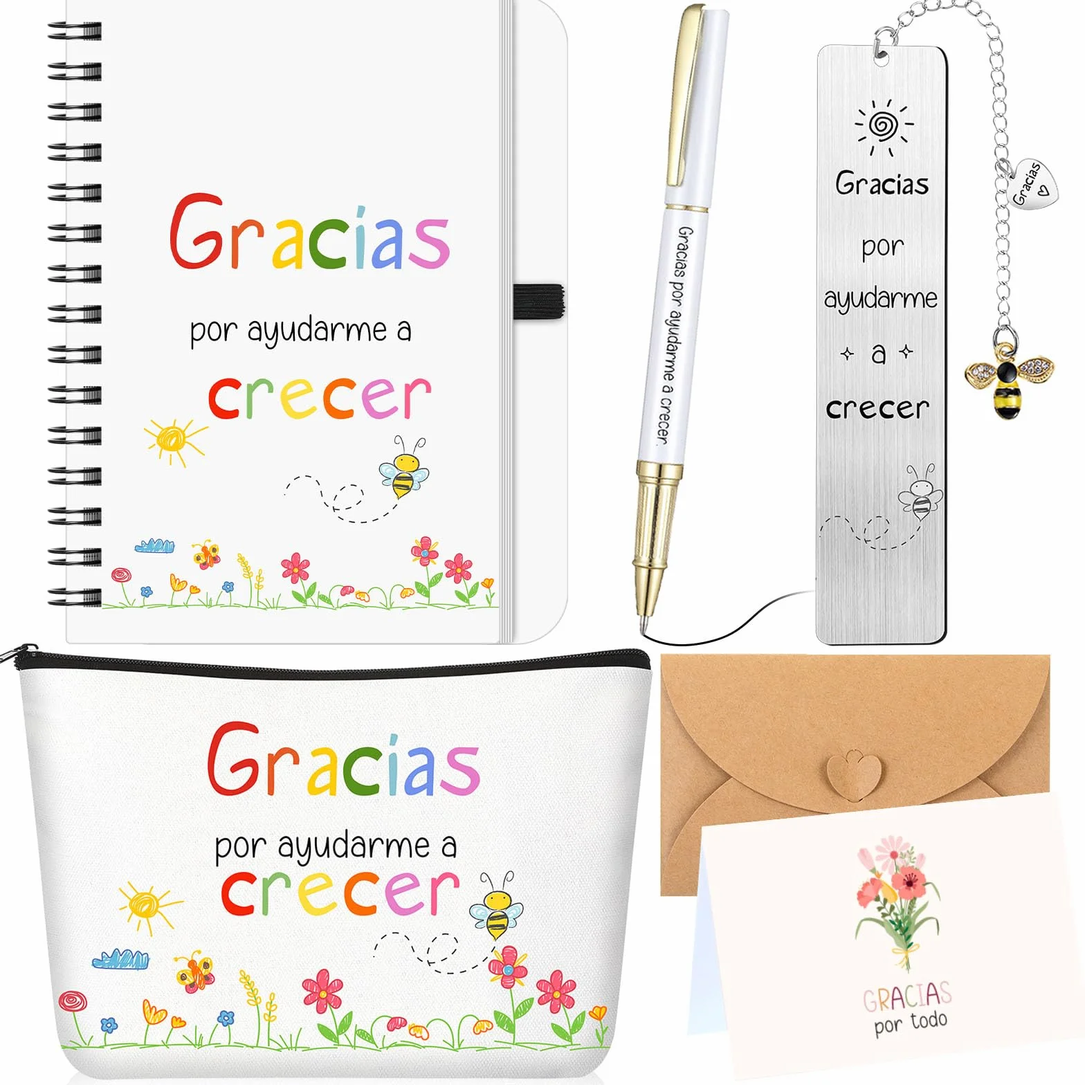 Sinmoe Regalos de Agradecimiento para Profesores Cuaderno A6 Bolsa de Cosméticos Marcapáginas Tarjeta de Agradecimiento