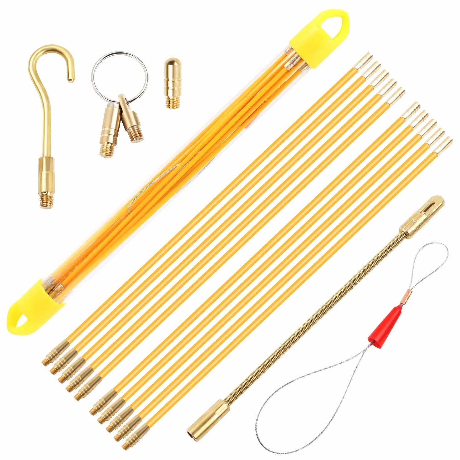 Juego de 10 varillas para cables con muelle guía para instalación de cables y corriente doméstica (330 mm, amarillo)