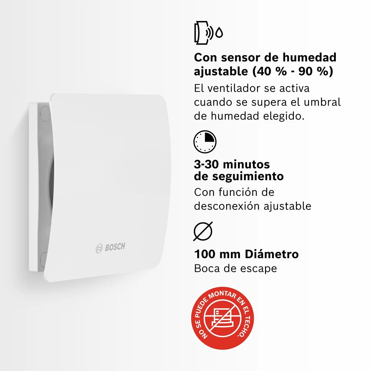 Bosch Extractor de baño 1500 DH 100mm con higrostato y temporizador