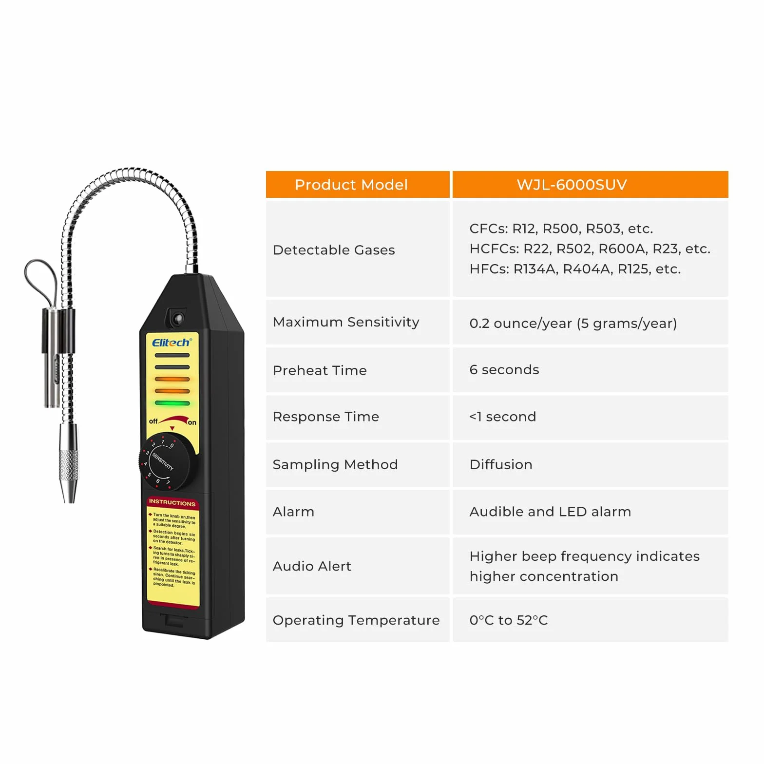 Elitech WJL-600UV Detector de Fugas de Refrigerante HVAC para Aire Acondicionado R22 R34 R410A R134A