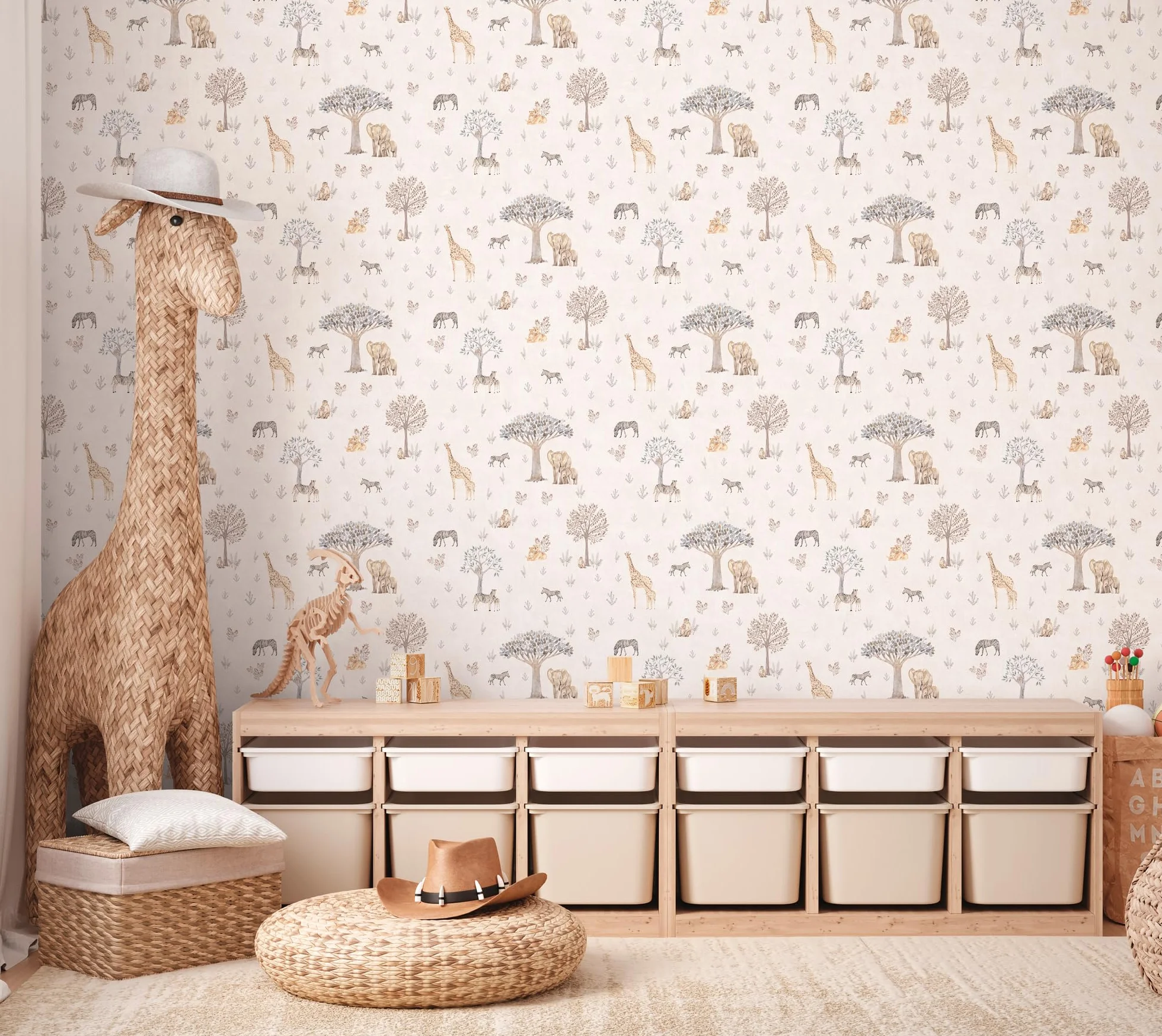 A.S. Création Lilly & Luis papel pintado no tejido con motivo para niños en beige, amarillo, gris – papel pintado animal 10,05 x 0,53 m – 771761