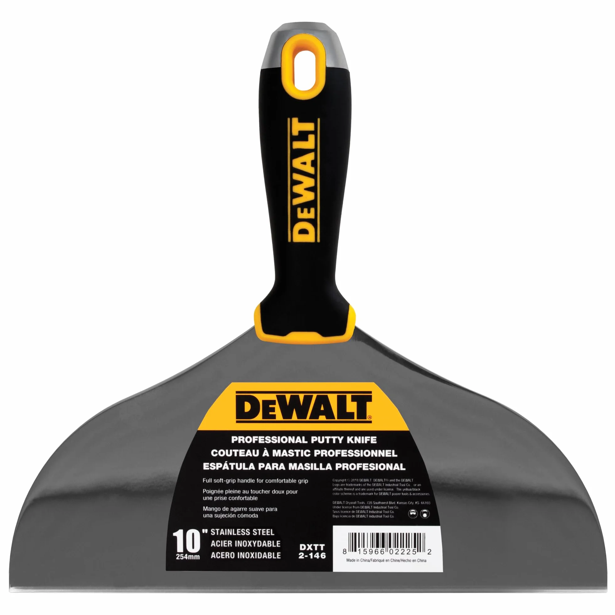 DEWALT Cuchillo de masilla de 25,4 cm | Acero inoxidable con mango de agarre suave | DXTT-2-146
