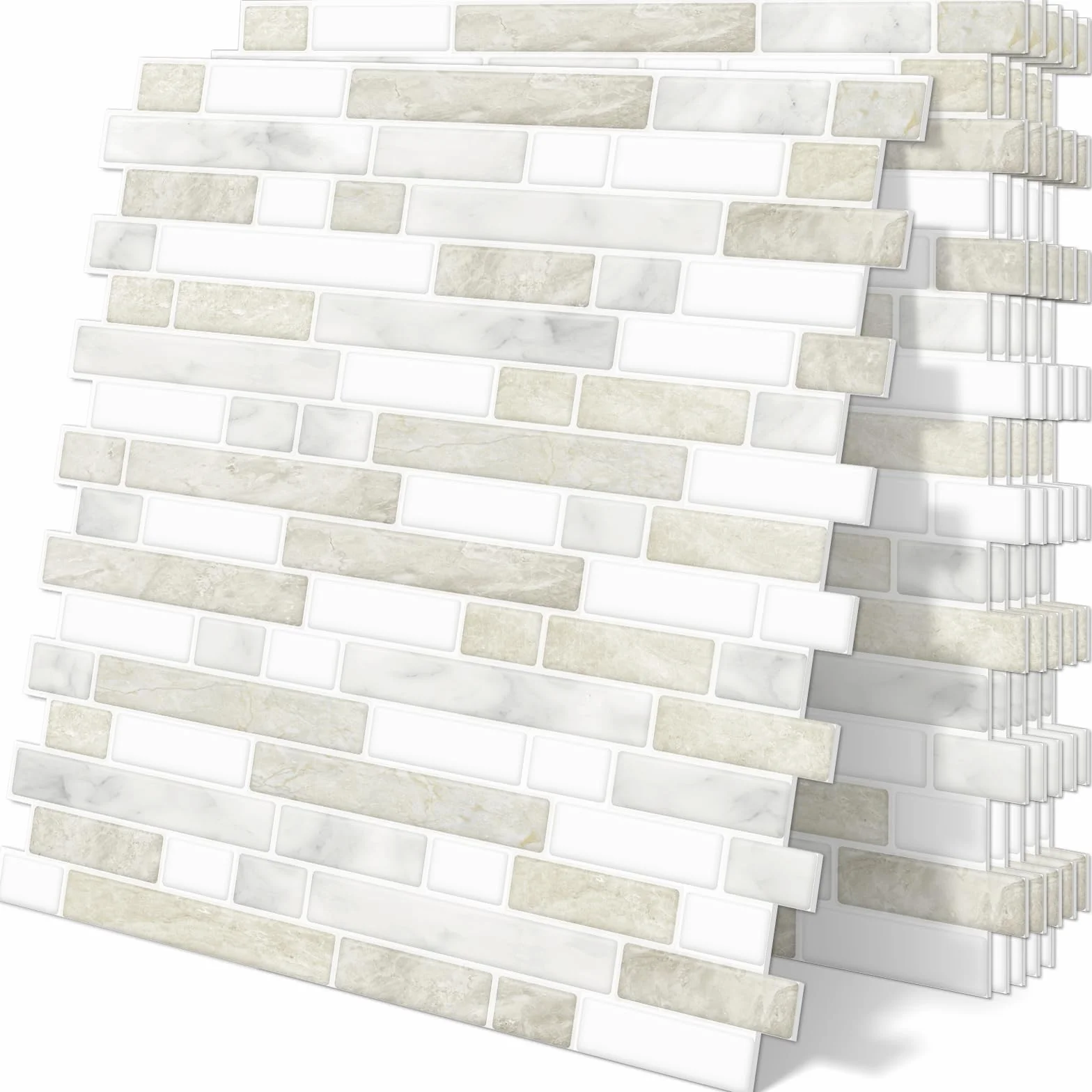 Autocolantes Azulejos Adhesivas Cocina 3D Baldosas Adhesivas Pared Beige (10-Piezas,30.5 x 30.5cm)
