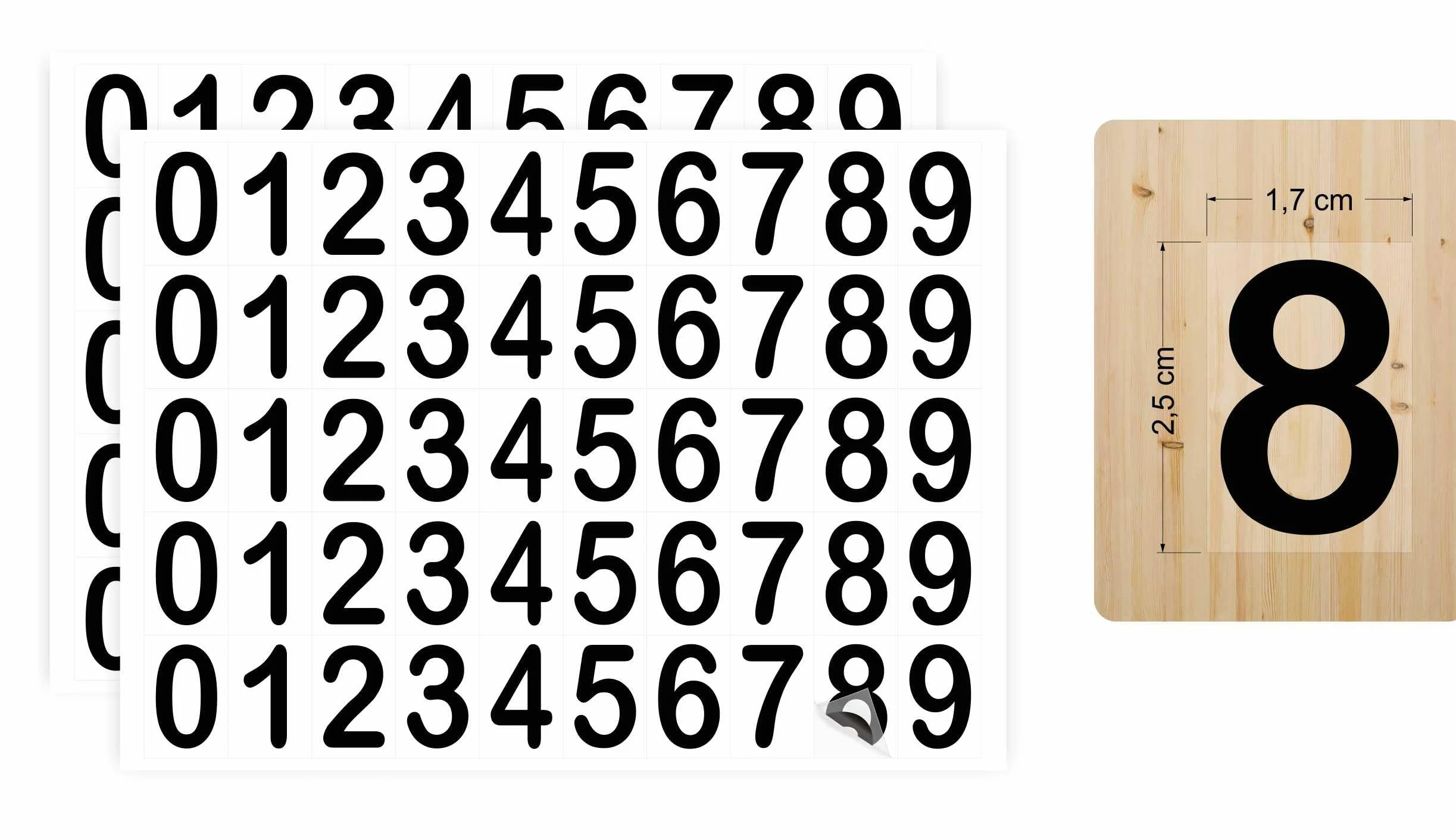 GOYAPRINT Pegatinas 100 Numeros Adhesivos 25mm del 0 al 9 Enumeración Señalización para Taquillas Habitación de Hotel Oficina (Fondo Transparente Números Negros, 17x25 mm)