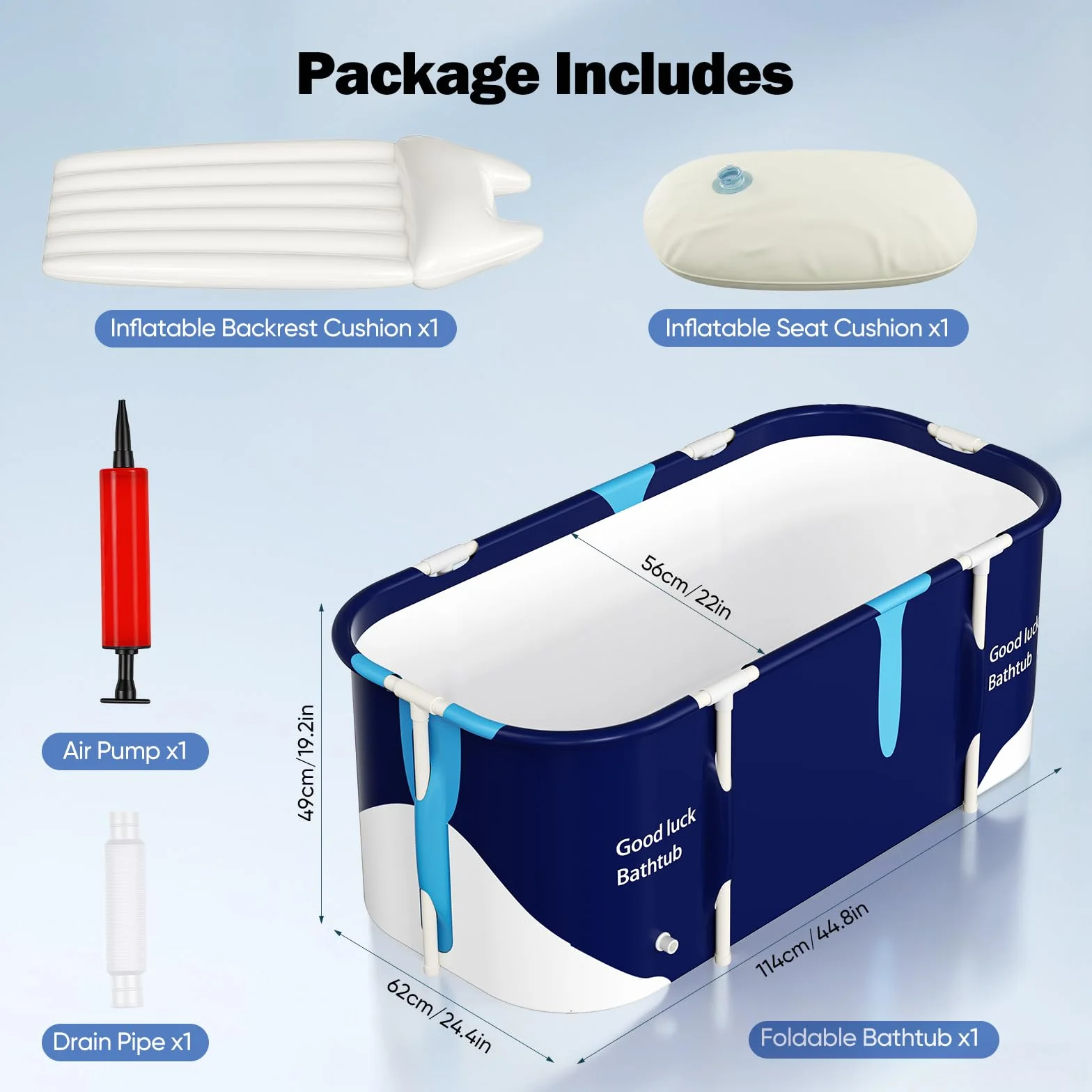 Bañera plegable para adultos, 5 capas, aislada, portátil, con asiento y respaldo acolchados, diseño de doble drenaje, ahorra espacio para baño caliente, baño frío y baño de burbujas