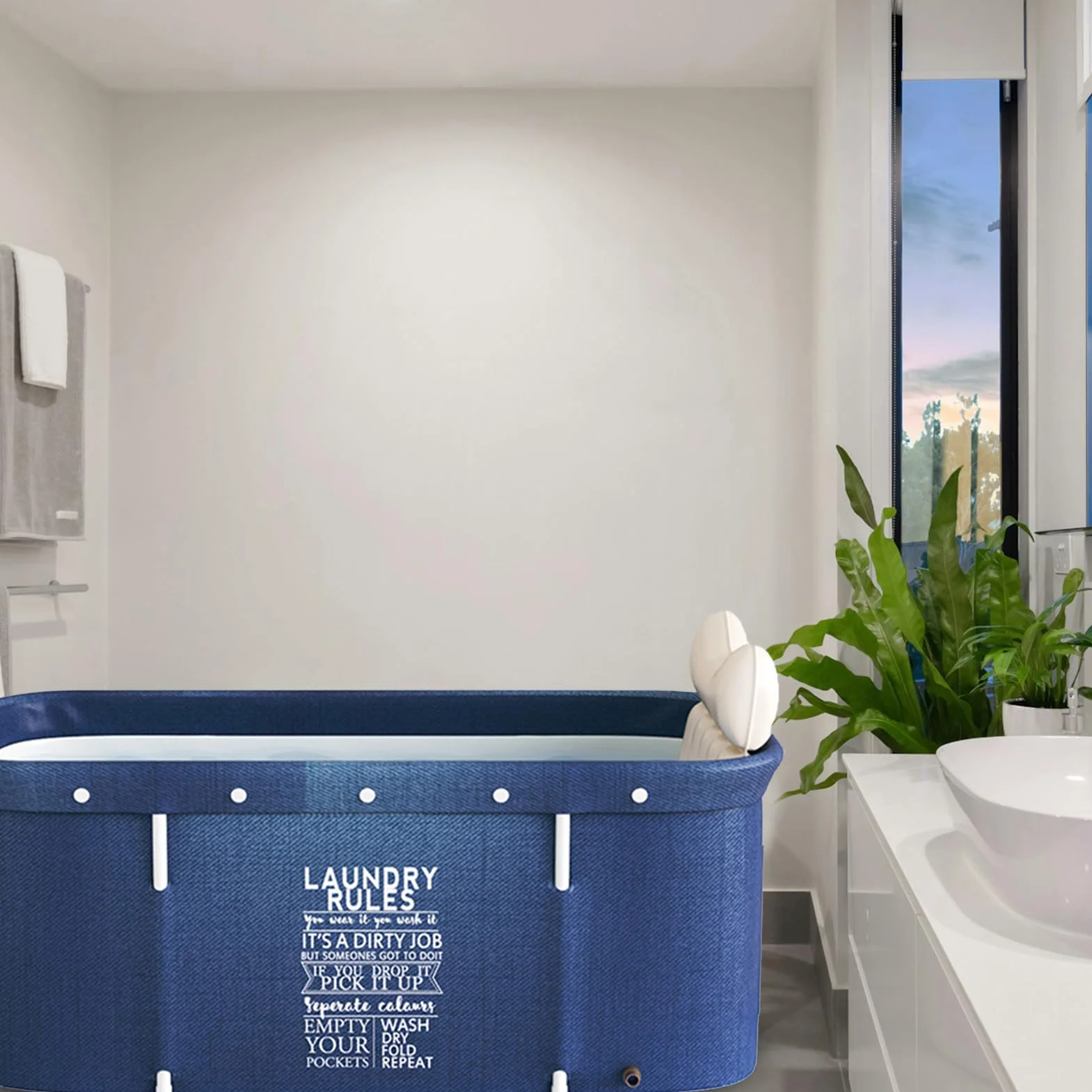Bañera plegable Bañera de pie empapada Bañera portátil Bañera móvil Bañera plegable Barril Baño Spa Bañera, 120 x 50 cm para interior y exterior (Estilo 2)