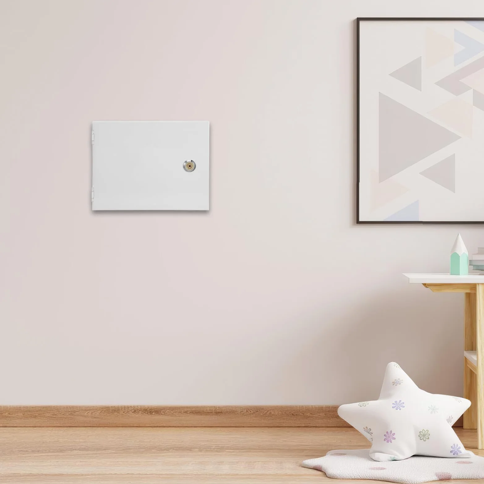 SHINEOFI Caja de Hierro Blanco con Cerradura para Interruptores de Alarma, Montaje en Pared, Pequeña Caja de Seguridad para Llaves