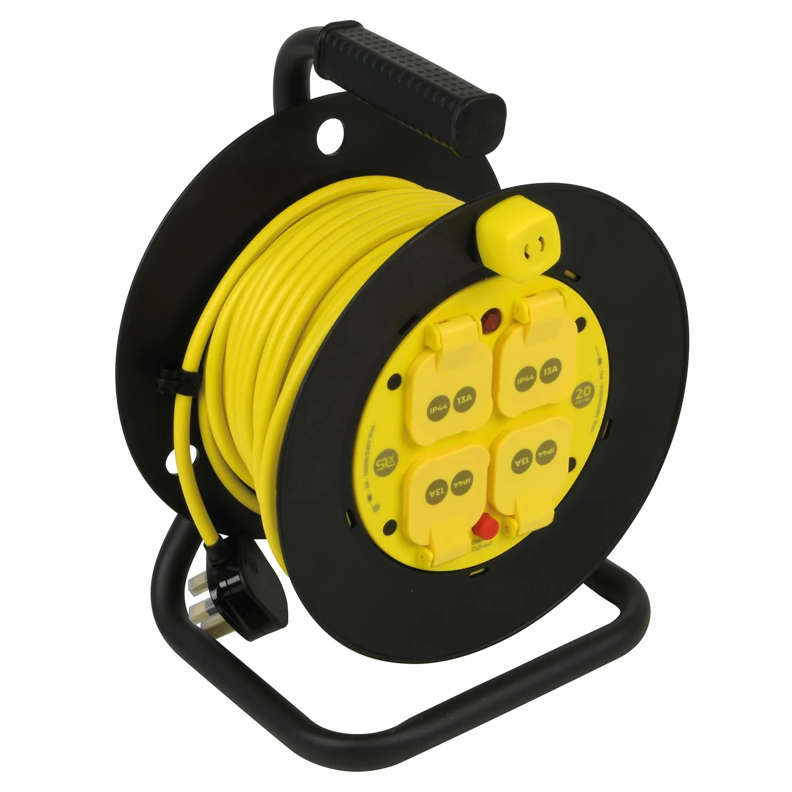 SLx Cable de extensión Resistente de 20 m, 4 enchufes Cubiertos con clasificación IP44 de 13 A con Corte térmico, Resistente a la Intemperie, para jardín, Bricolaje y Comercio