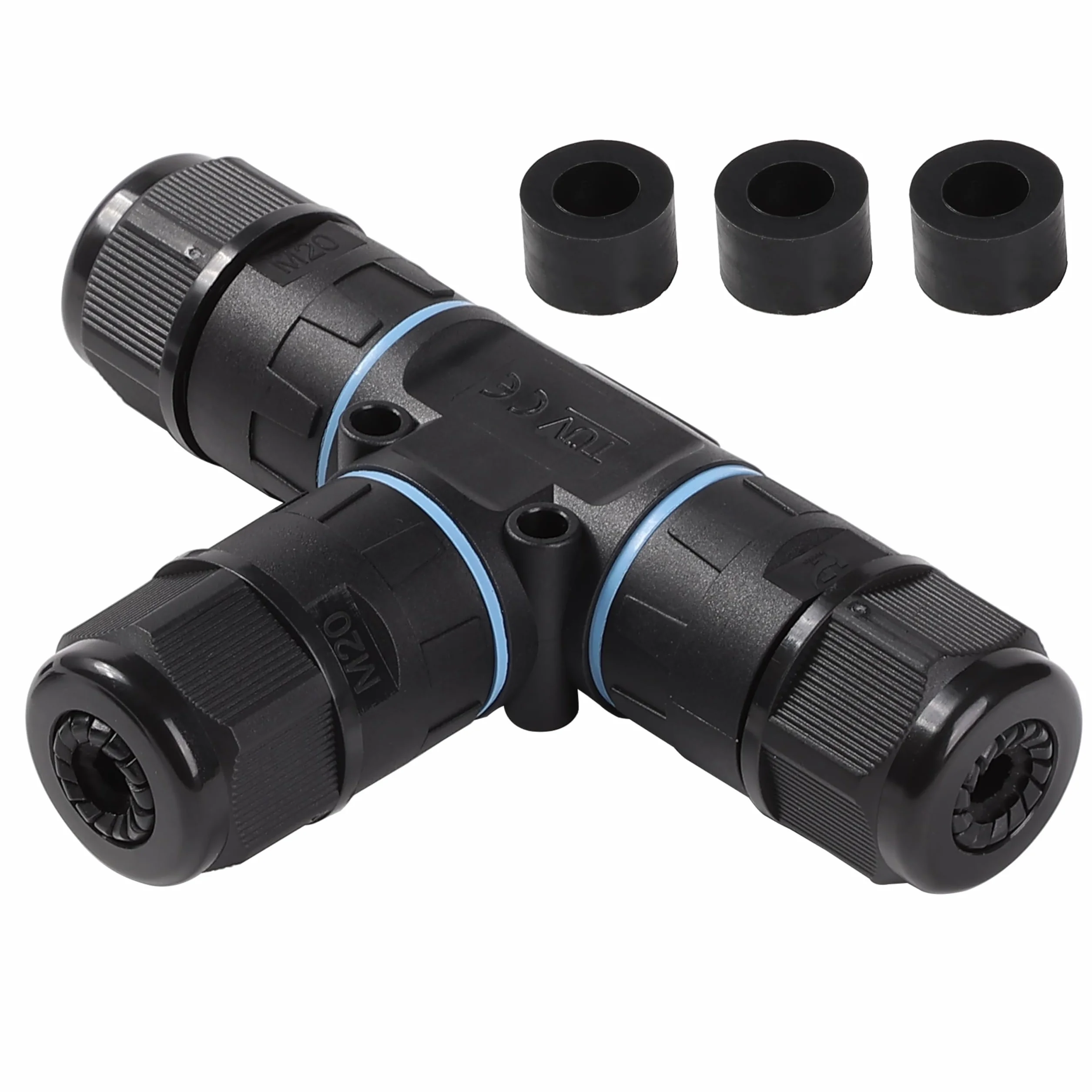 Electraline 71736 Conector estanco en forma de t, 3 polos, 3 vías, ideal para jardines y espacios exteriores, para cables externos IP68