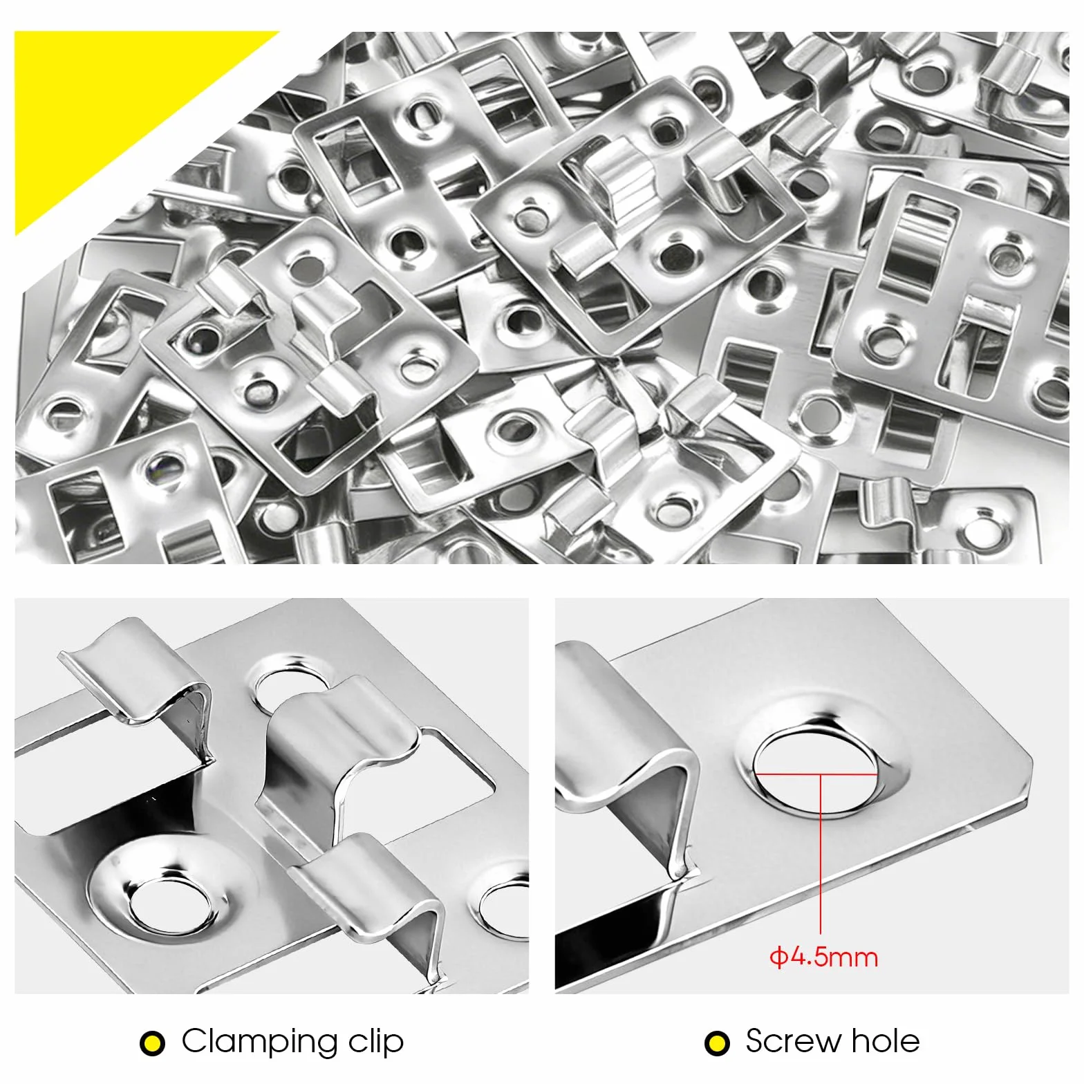 100 unidades Clips de fijación para tarimas WPC en acero inoxidable, Clips ocultos, Separadores para fijación de tarimas WPC/BPC (Plateado, Espacio 3mm, Altura 9mm)