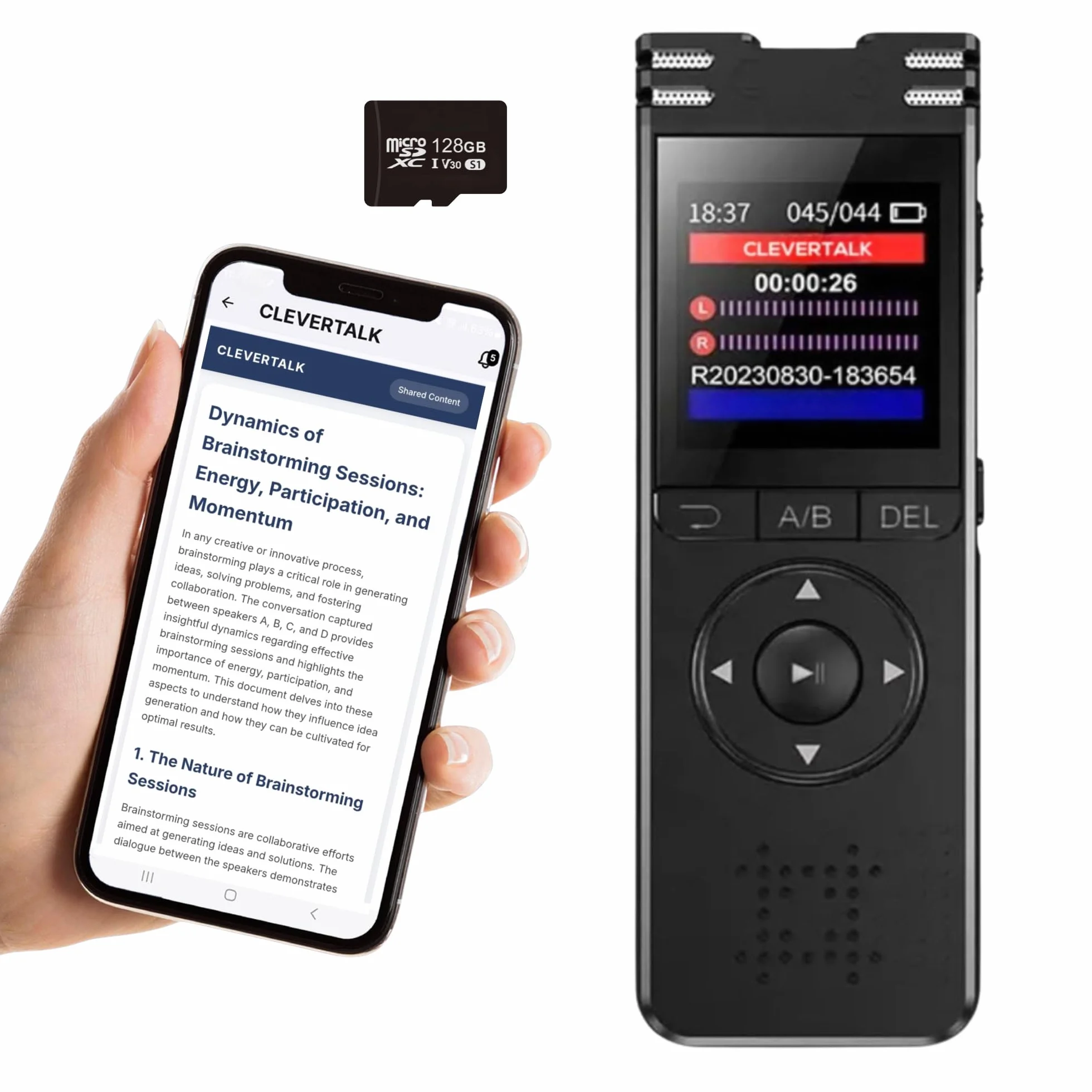 SmartRec Grabadora de Voz IA 128GB Activación por Voz Protección Contraseña Audio HD 1536kbps USB-C