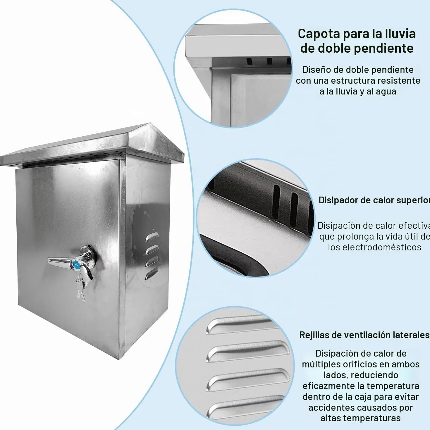 Caja Estanca Exterior Electrica de Acero Inoxidable, Caja Cuadro Electrico Superficie, Montaje en la Pared, Distribucion Electrica Armario, Incluye Cerradura (400x300x180 mm)