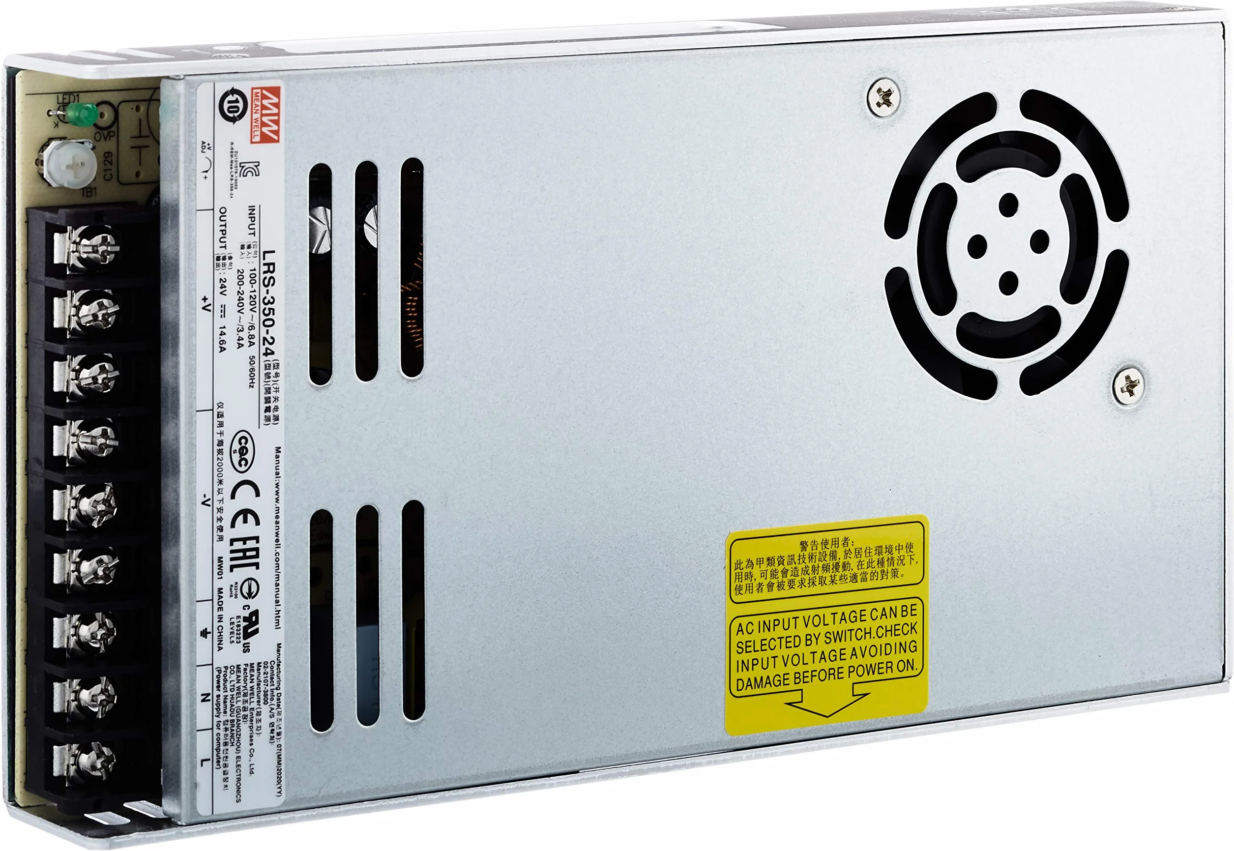 Meanwell Fuente Alimentación Conmutada, Estructura Cerrada, 1 Salida, VIN = 180-264 VAC, VDC = 240-370 V, 24 V, 350 W