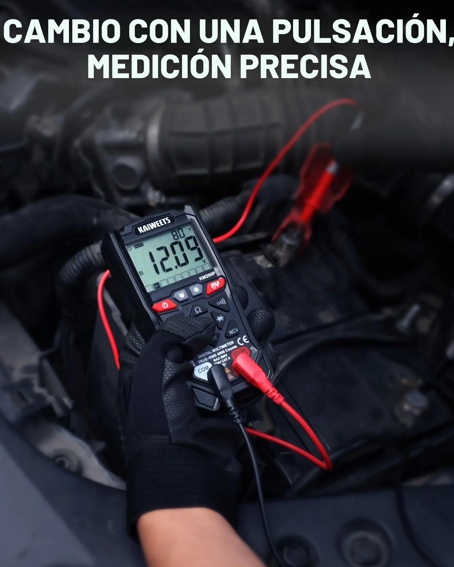 Multímetro Digital KAIWEETS con Control por Botones, 4000 Cuentas, Selección Automática de Rango, TRMS, Función NCV y Prueba de Cable Vivo, Mide Tensión CA/CC, Resistencia, Continuidad y Capacidad