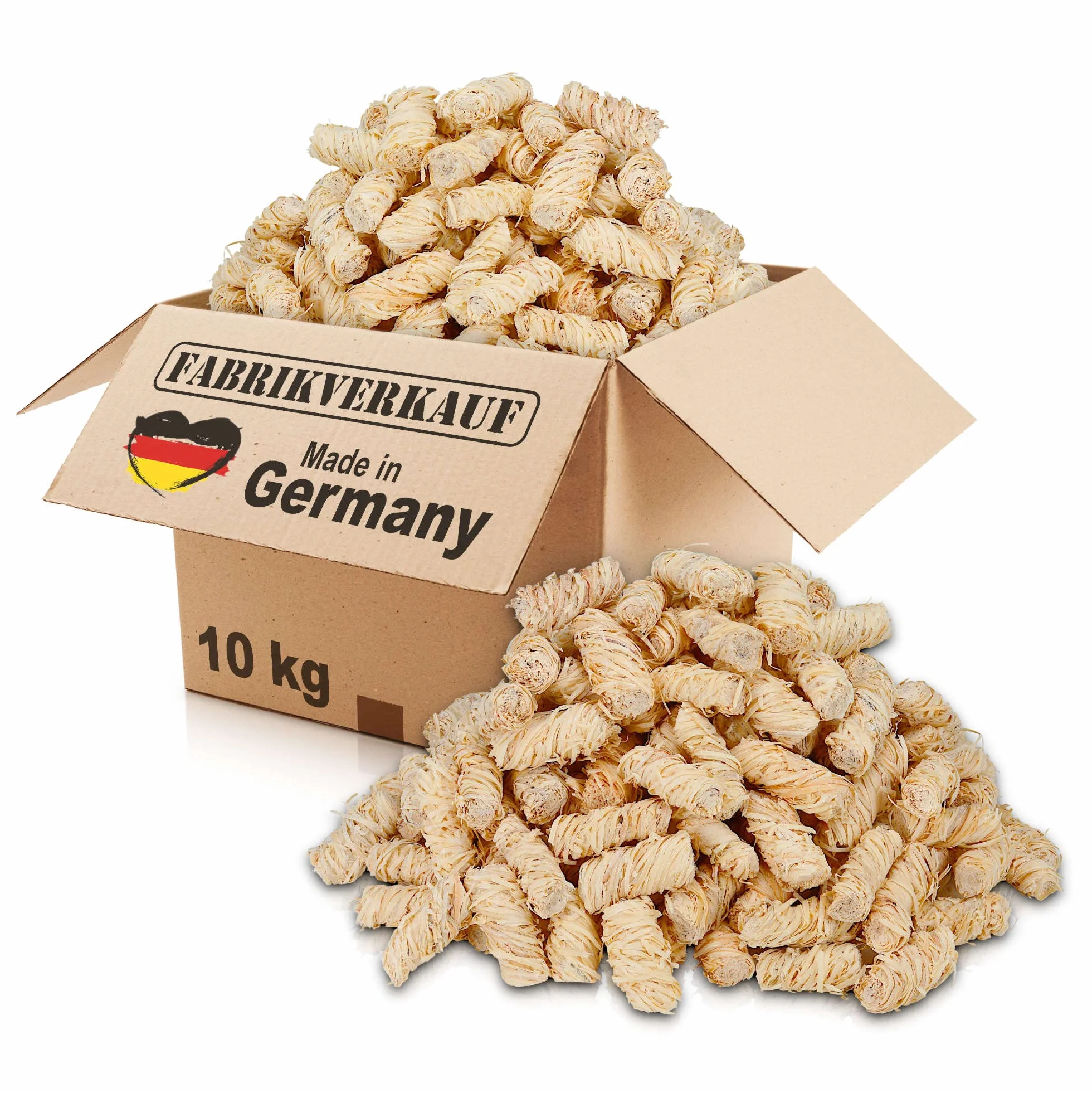 FABRIKVERKAUF (10 kg / 800 Piezas) Encendedor ecológico para chimeneas y barbacoas - Madera Natural y Cera Vegetal - Lana de leña, Pastillas de Encendido - Ideal para Chimenea, Estufa, Fuego, Fogatas