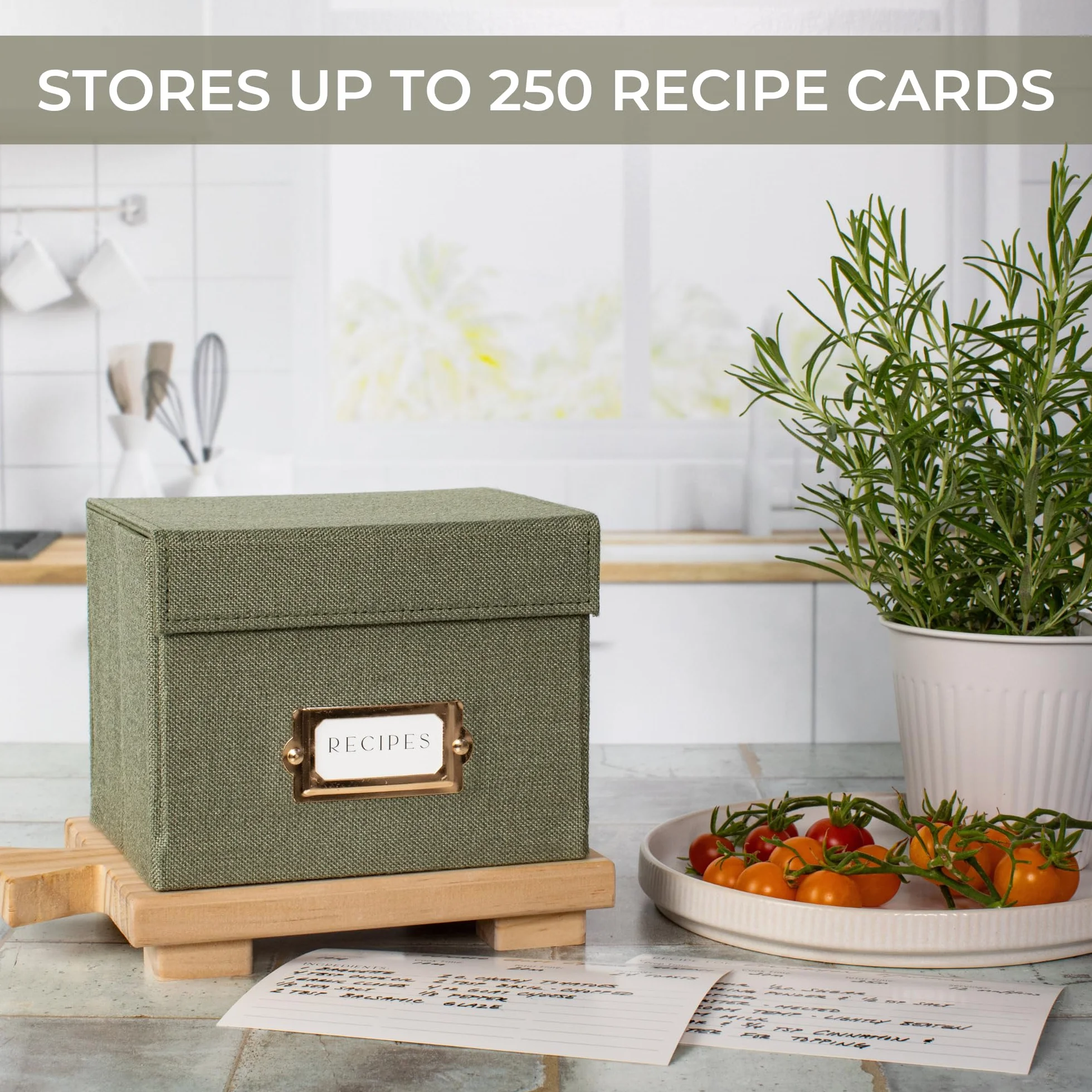 ZICOTO Caja de recetas de lino para tarjetas 4x6 pulgadas, organiza hasta 250 recetas