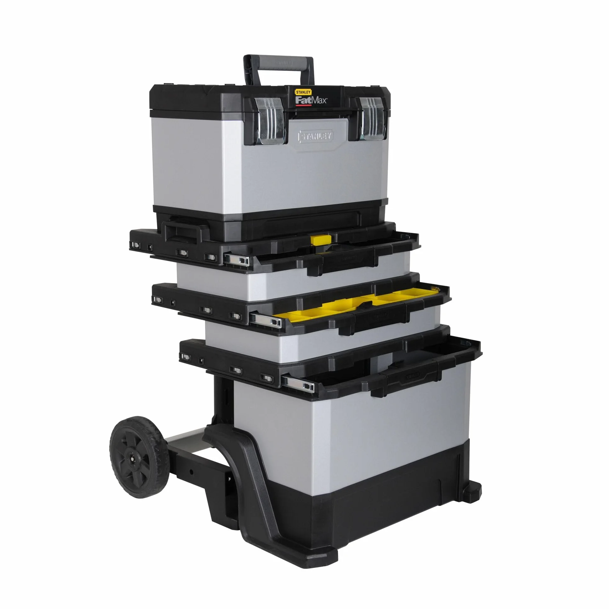 STANLEY FATMAX Taller Móvil Metálico, Carro de Herramientas, Caja Versátil para Piezas Pequeñas y Grandes, Ruedas 17cm, Cierres Metálicos Antioxidantes, 1-95-622
