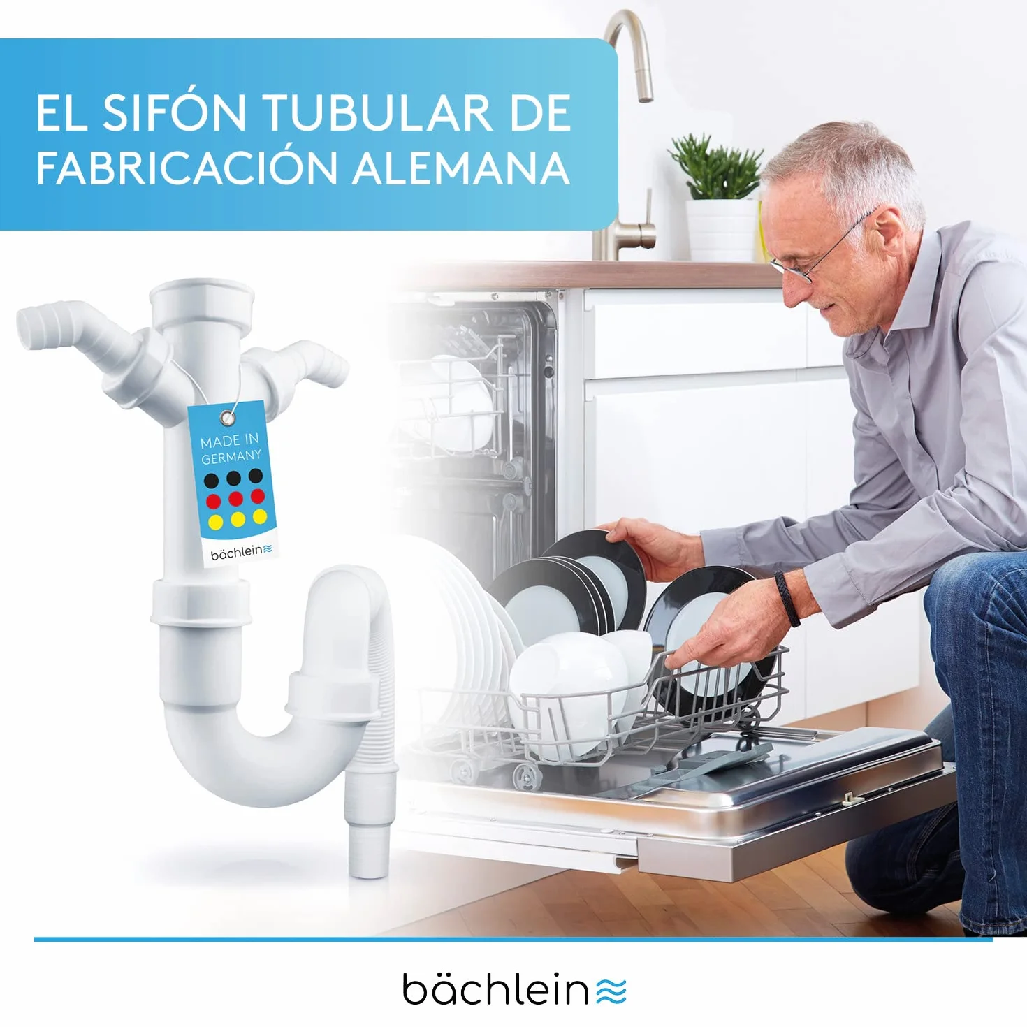 Bächlein Sifón Tubular Flexible para Fregadero, Trampa de Olores G 1 1/2"